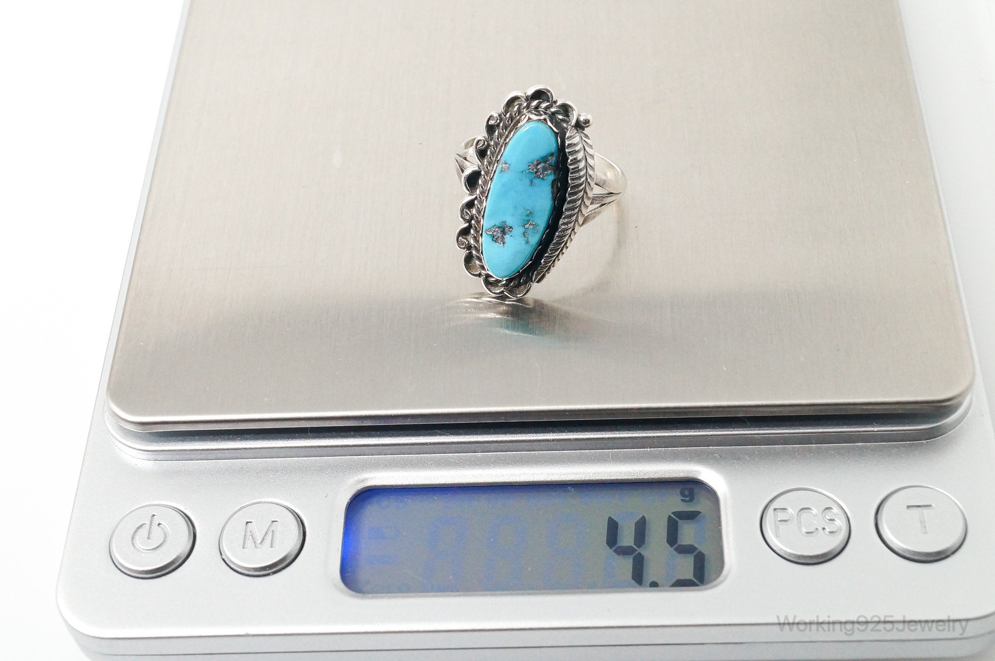 Vintage Native American Unsigned Turquoise Sterling Silver Ring - Sz 8.75