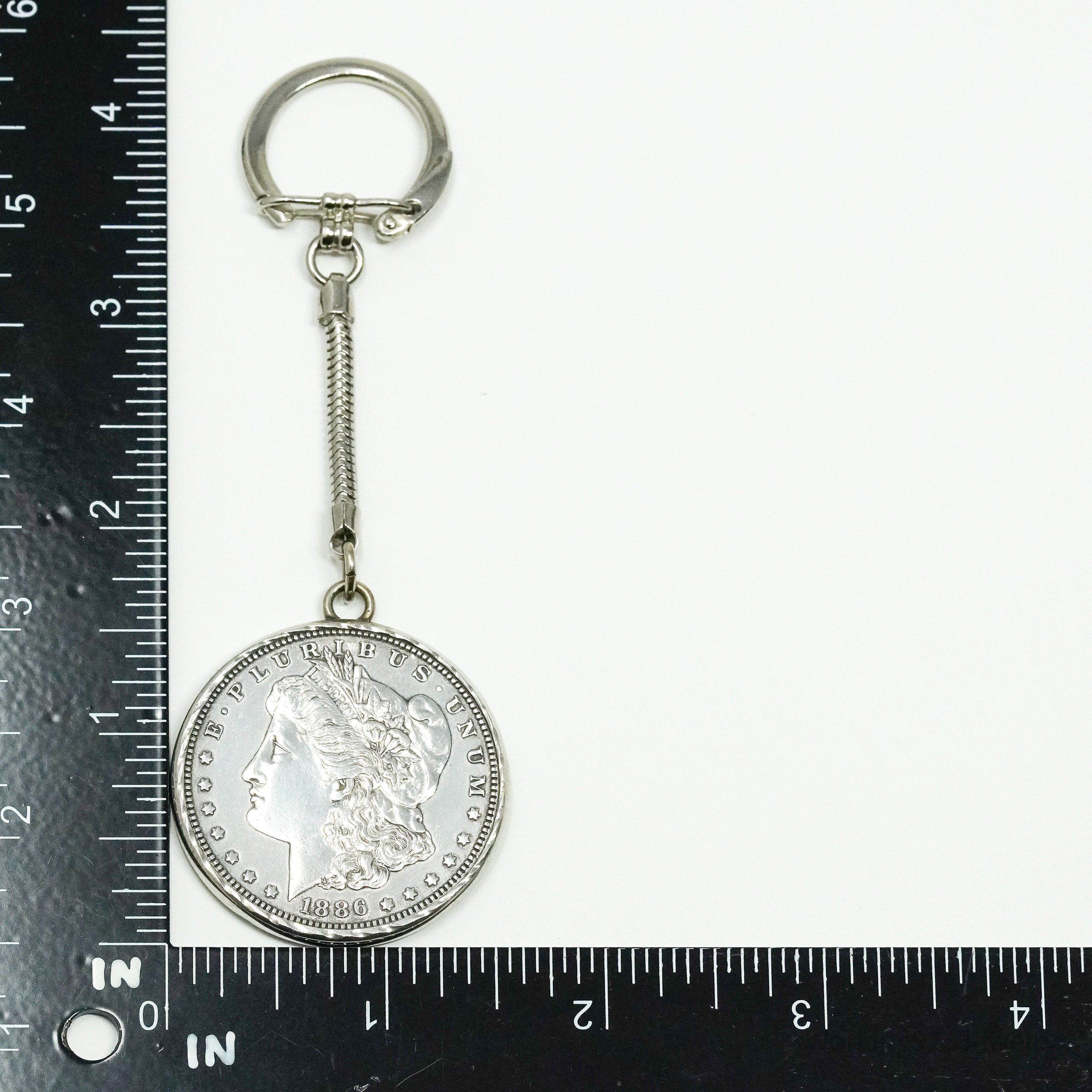 Antique 1886 Morgan Silver Dollar Coin Sterling Silver Keychain