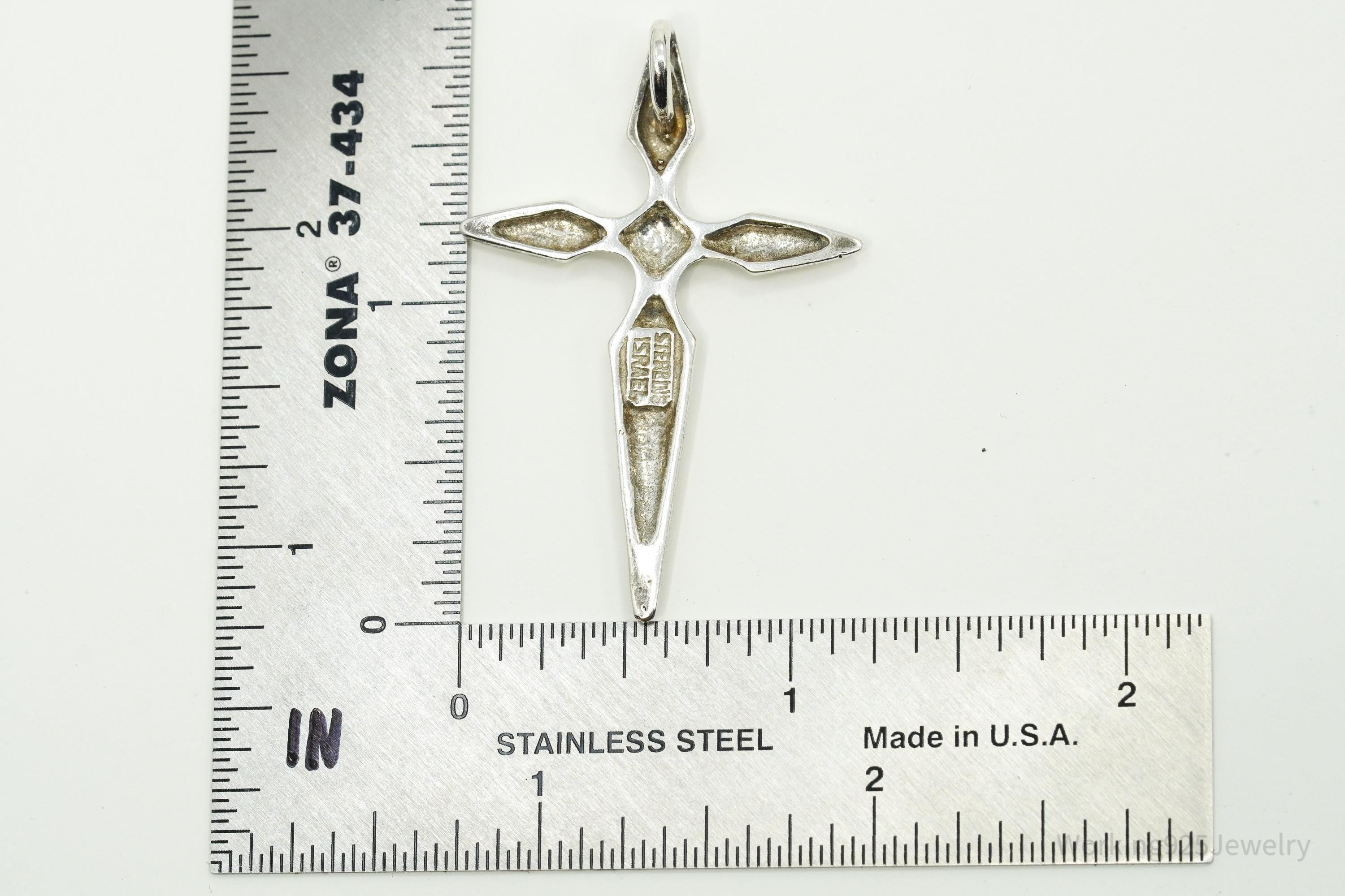 Large Vintage Israel Made Cross Sterling Silver Pendant