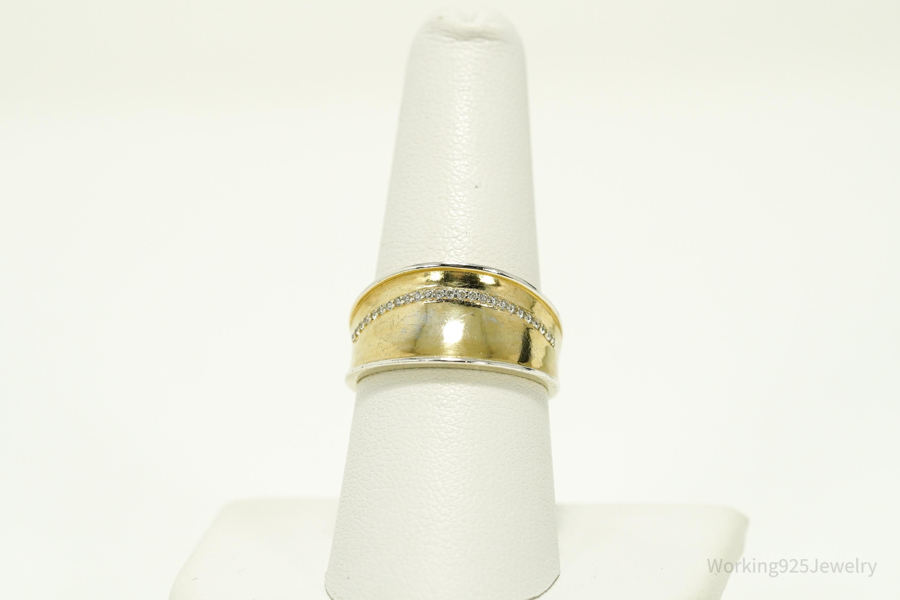 Vintage Cubic Zirconia Gold Vermeil Sterling Silver Ring - Size 8