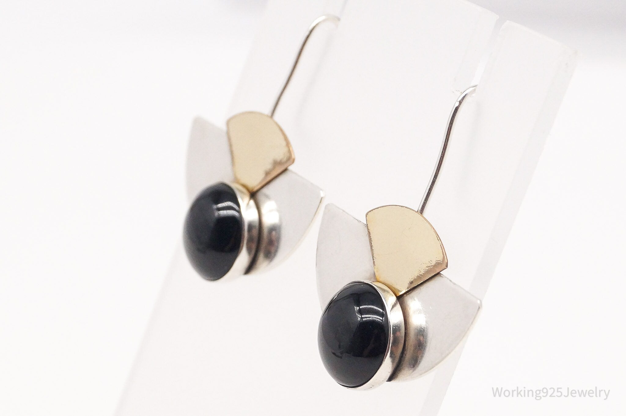 Vintage Black Onyx Gold Filled Sterling Silver Geometric Earrings