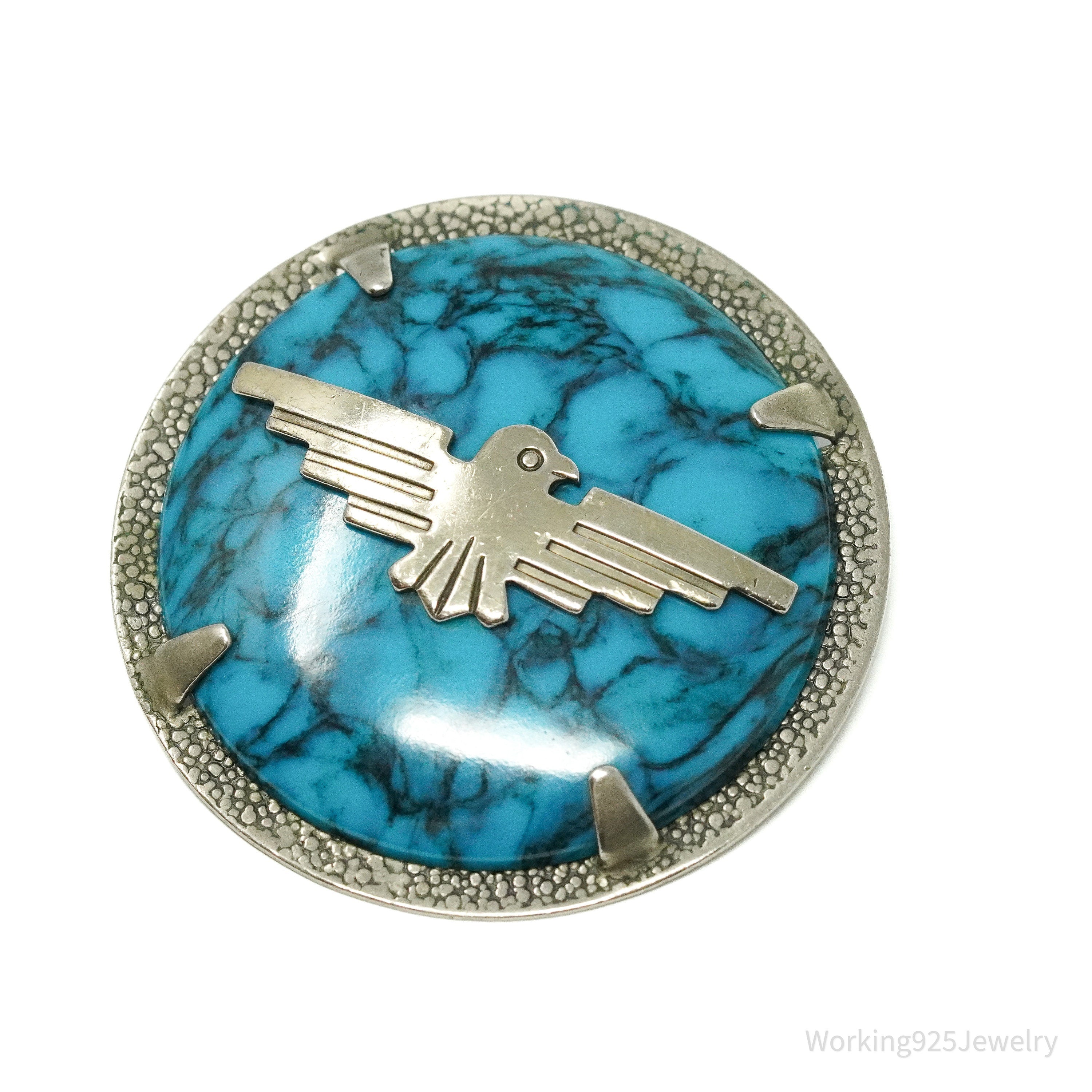 Vintage Bell Trading Post Turquoise Nickel Silver Bolo Tie Pendant