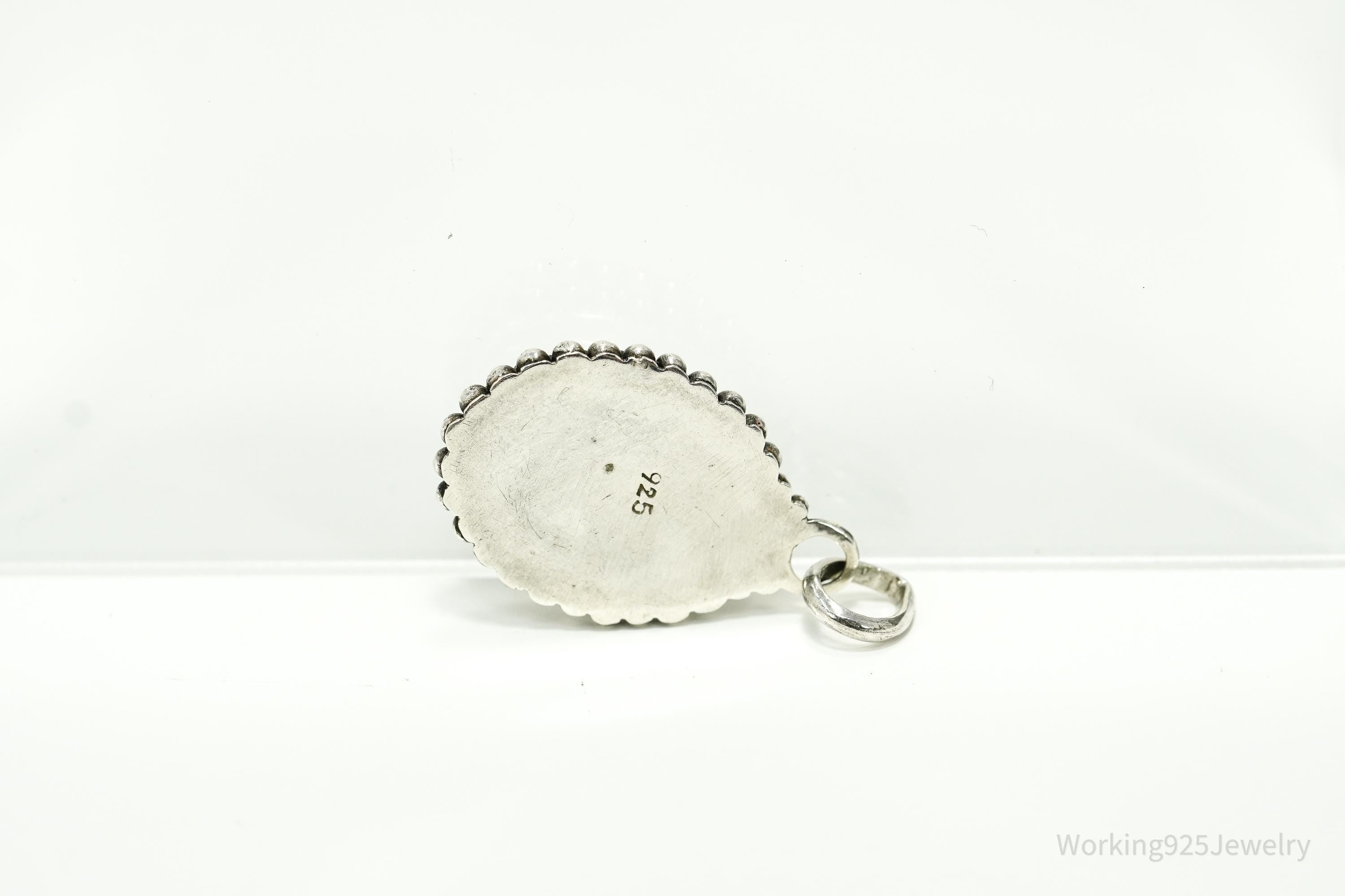 Vintage Black Onyx & Mother Of Pearl Inlay Yin Yang Sterling Silver Pendant