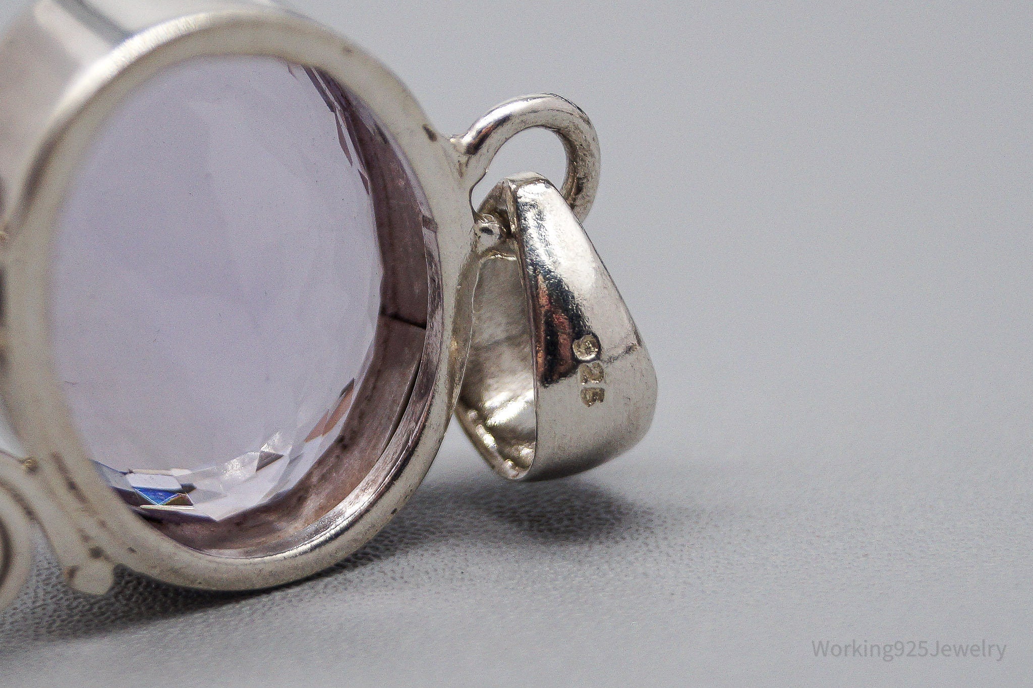 Vintage Large Purple Amethyst Sterling Silver Necklace Pendant