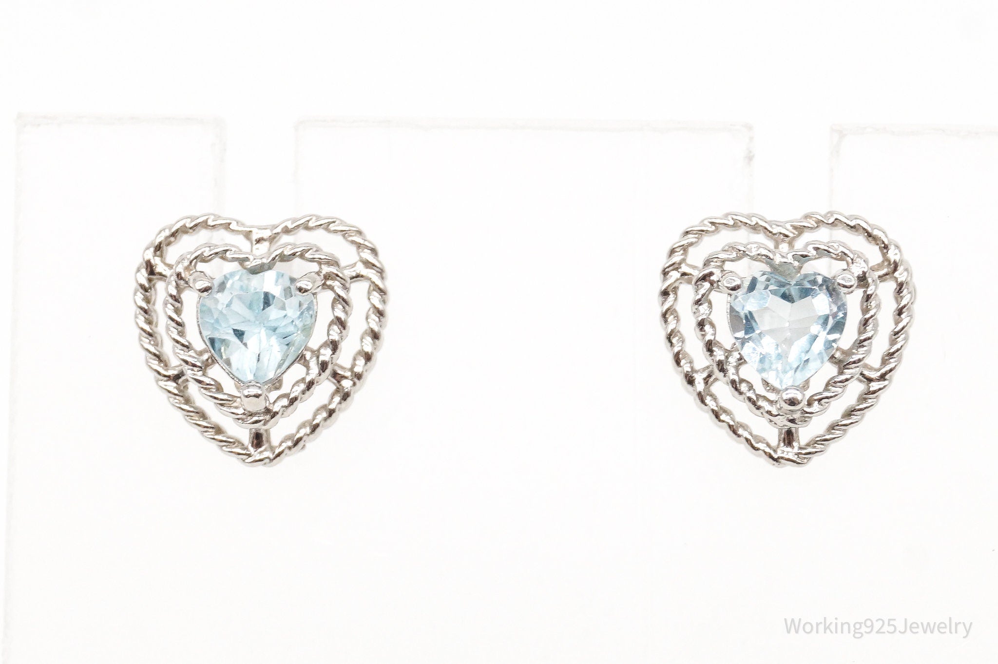 Vintage Ross Simons Blue Topaz Heart Sterling Silver Earrings