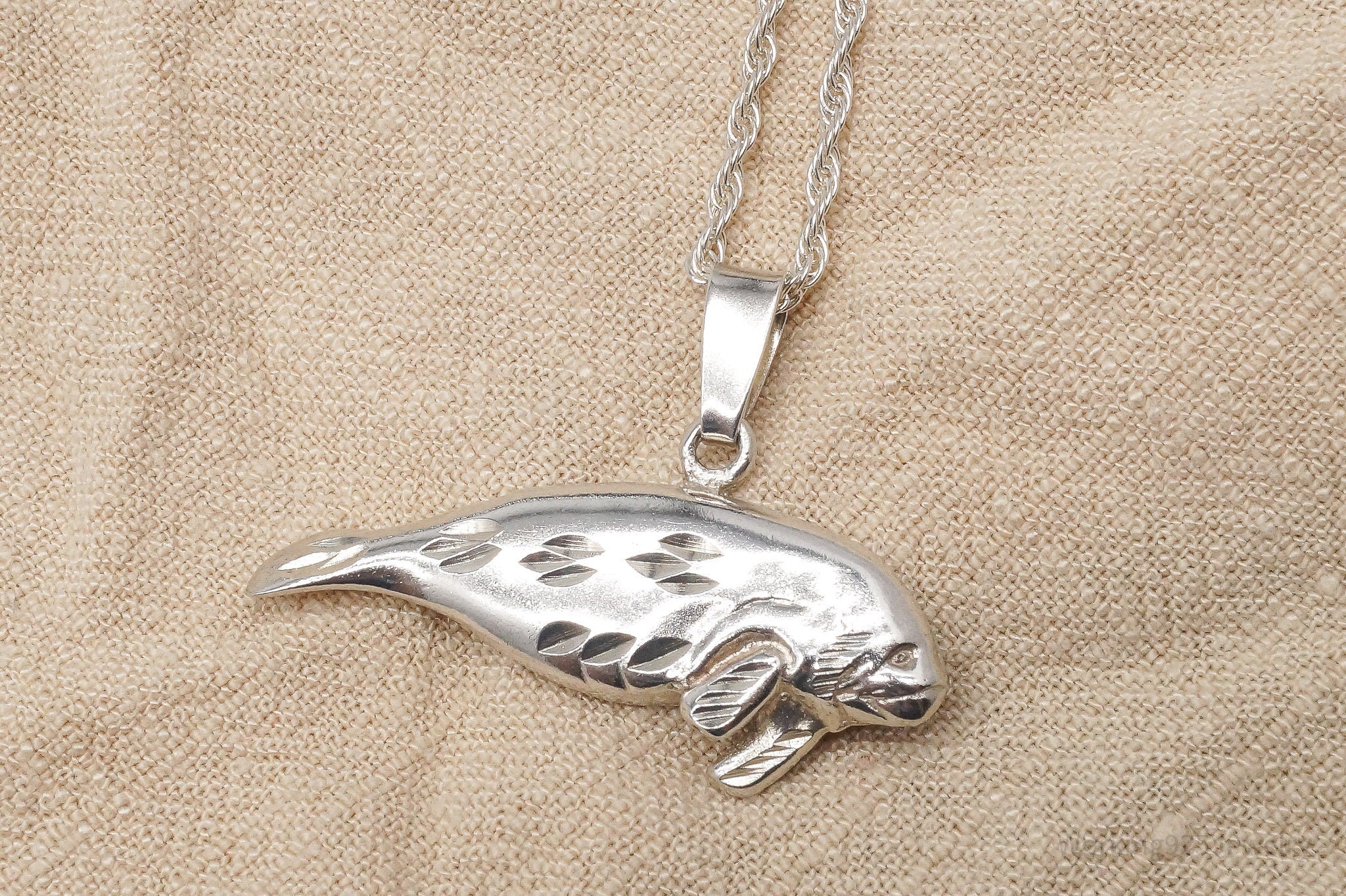 Vintage Manatee Sterling Silver Necklace 30"