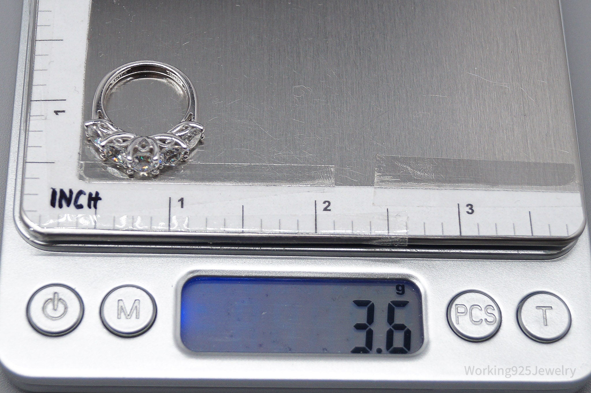 Vintage Cubic Zirconia Platinum Clad Sterling Silver Ring - Size 4.25