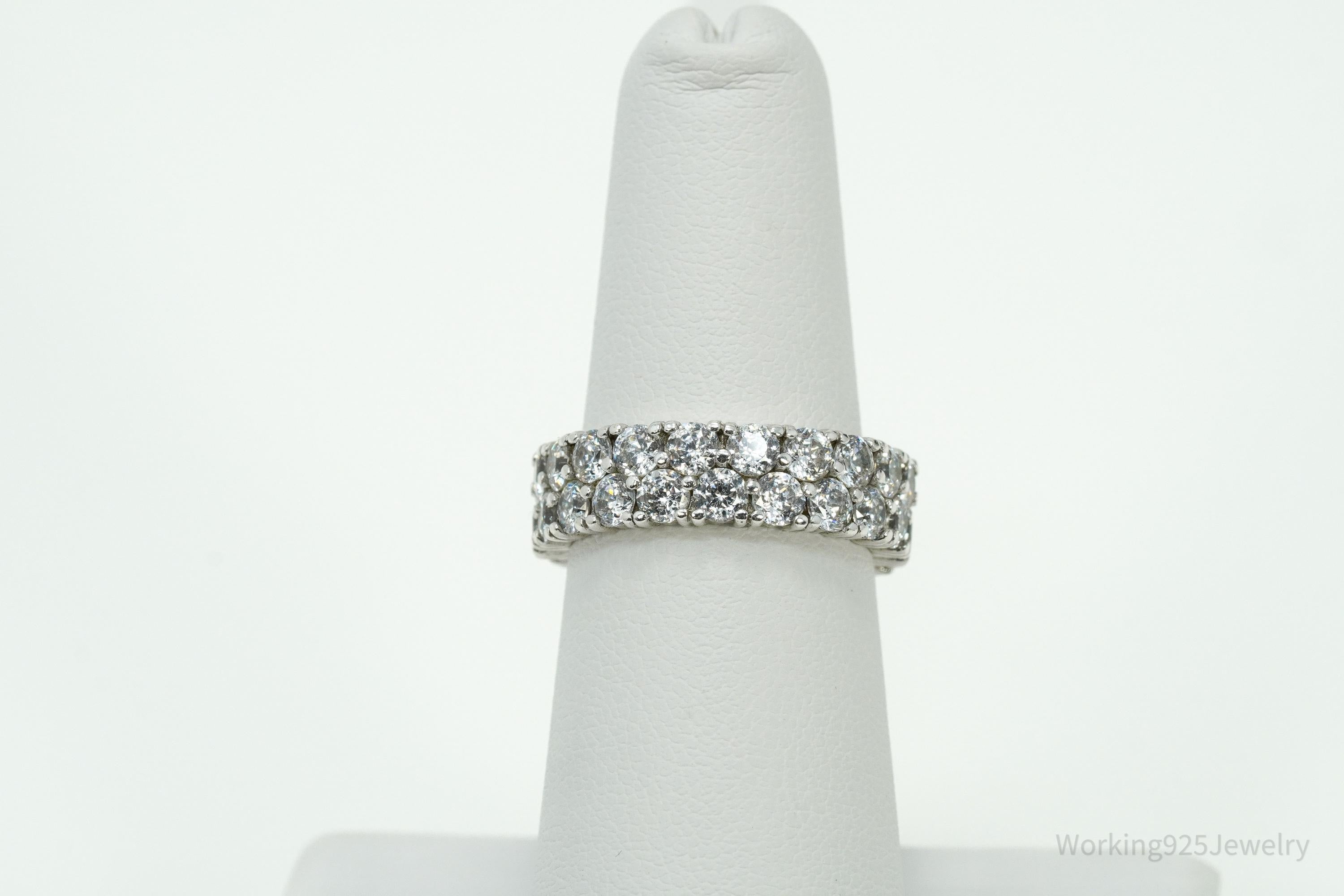 Vintage Eternity Band Cubic Zirconia Platinum Clad Sterling Silver Ring - Sz 6