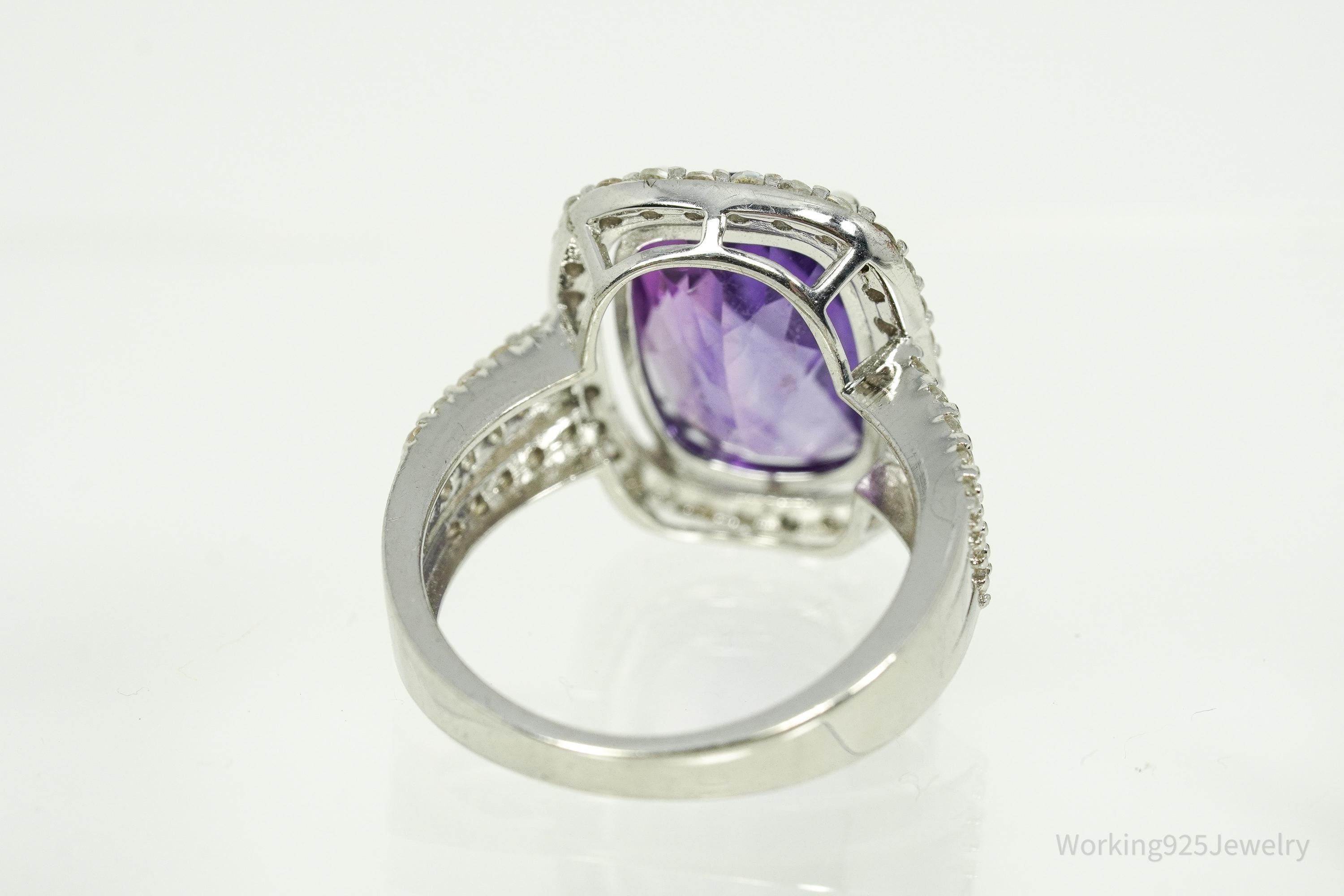 Vintage Amethyst & White Topaz Sterling Silver Ring - Size 7