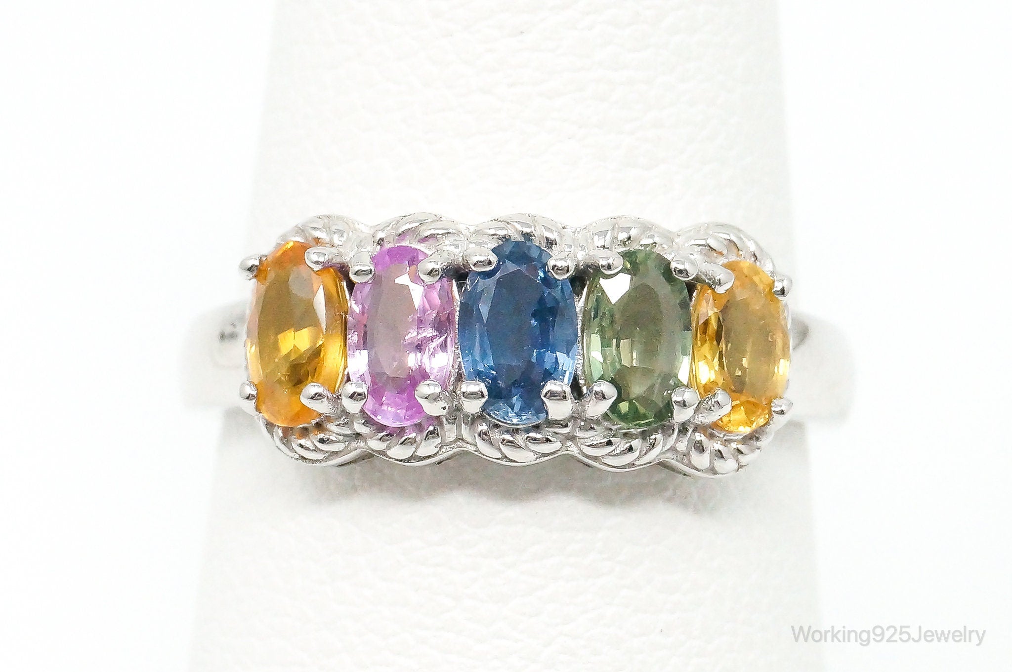 Vintage Rainbow Topaz Citrine Tourmaline Sterling Silver Ring Size 7