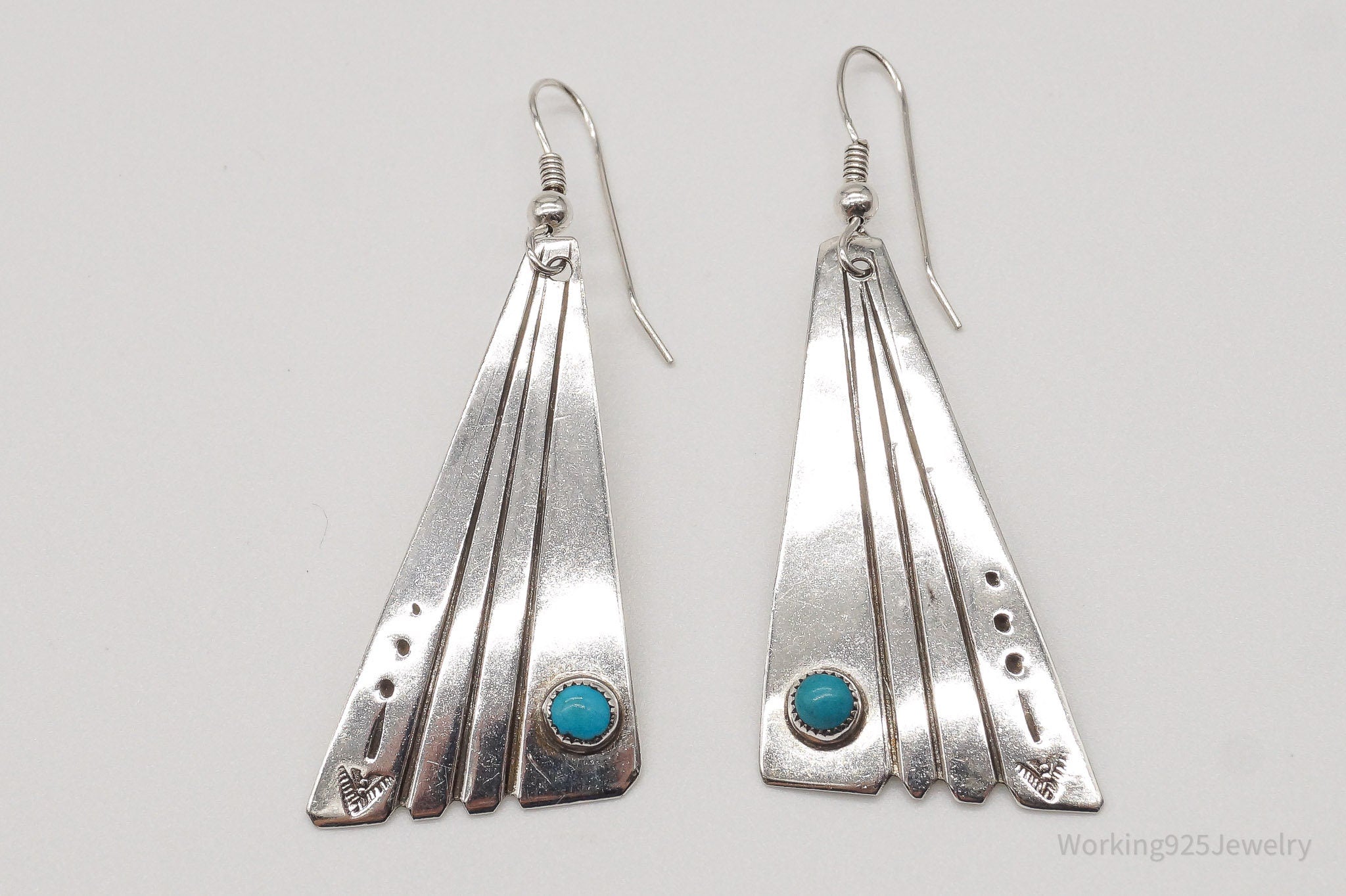 Vintage Native American Blue Turquoise Unsigned Silver Earrings