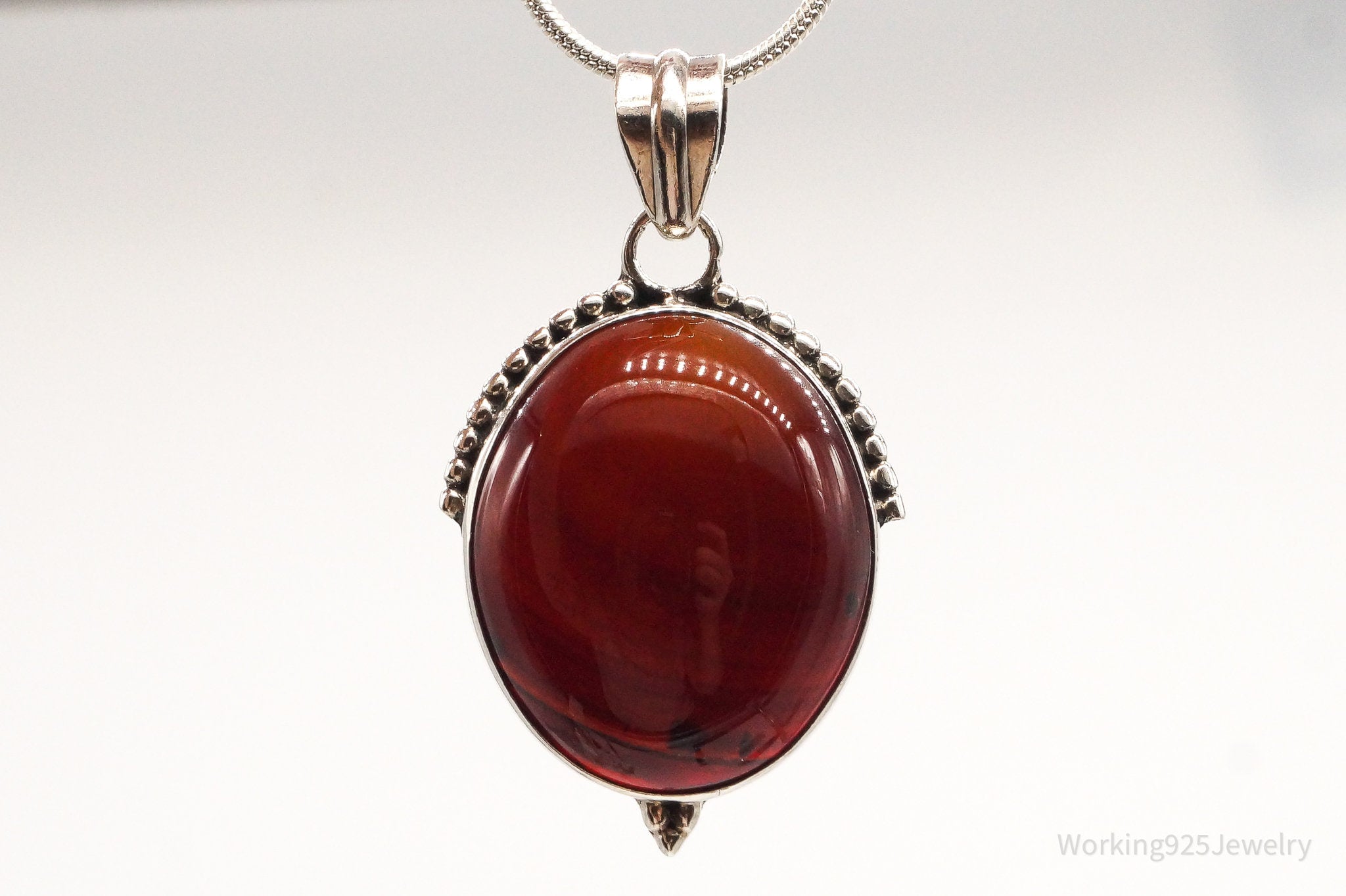 Vintage Large Red Agate Sterling Silver Pendant