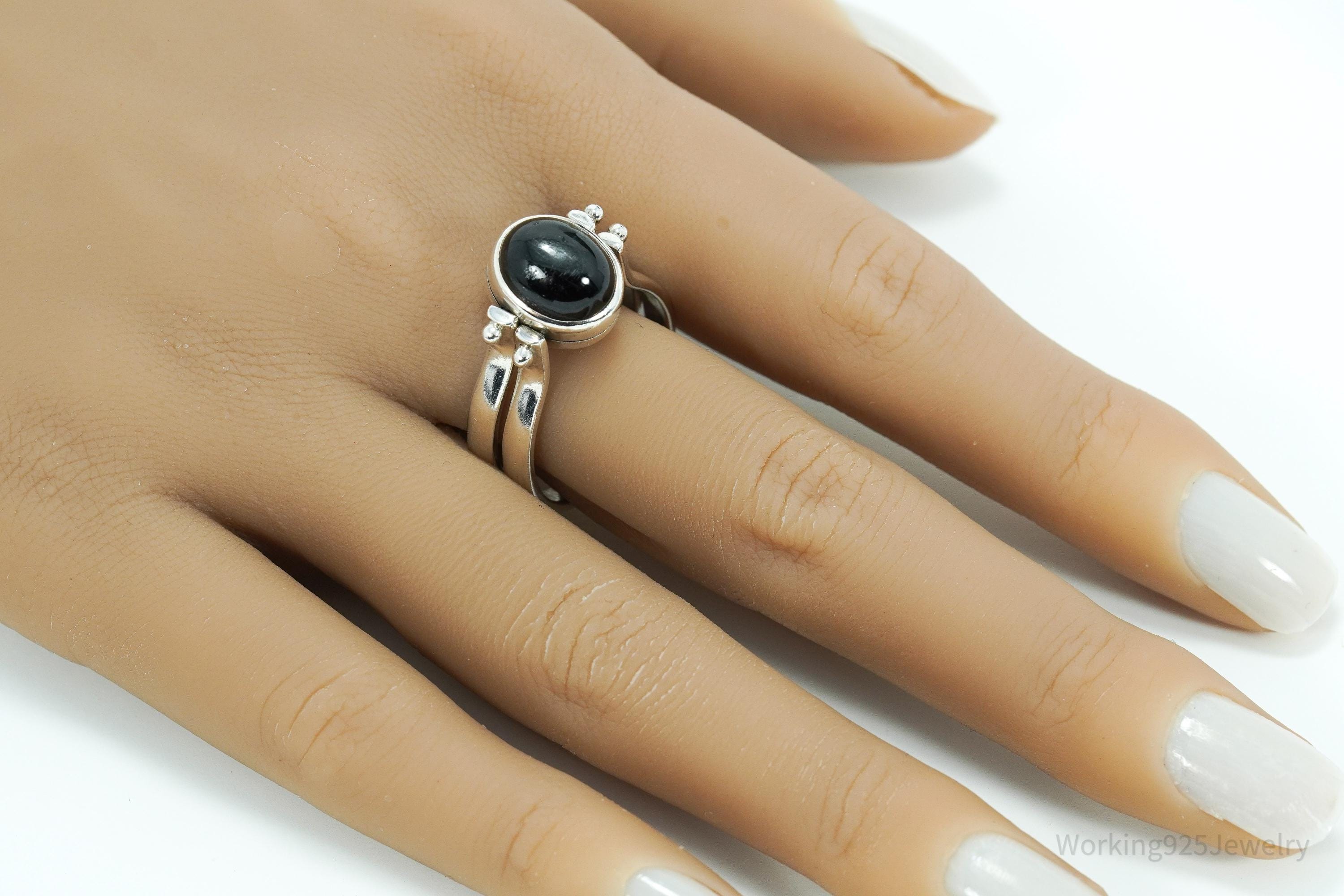 Vintage Citrine & Sheen Obsidian Reversible Silver Ring - Size 11