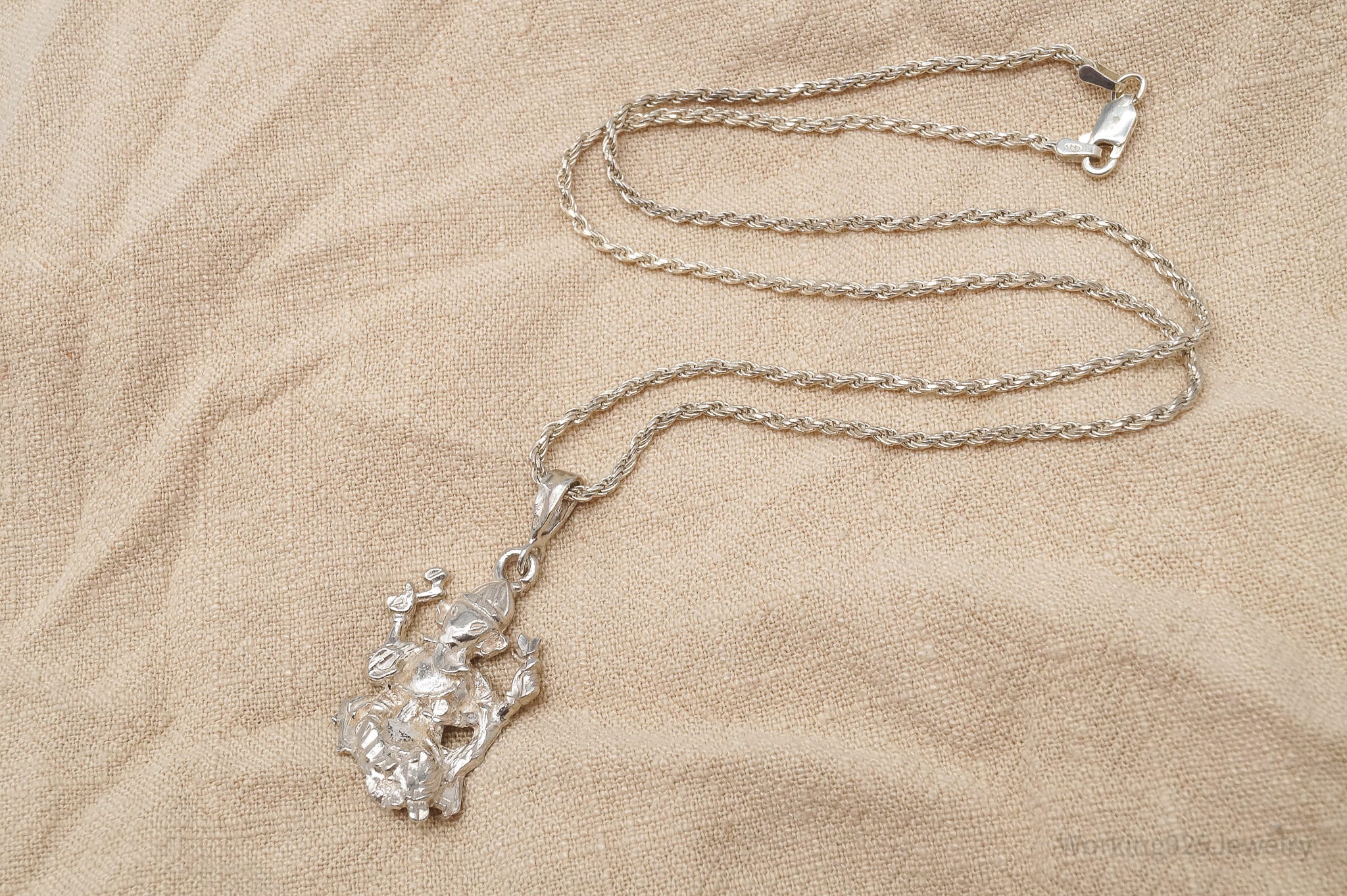 Vintage Buddha Ganesha Sterling Silver Necklace 18"