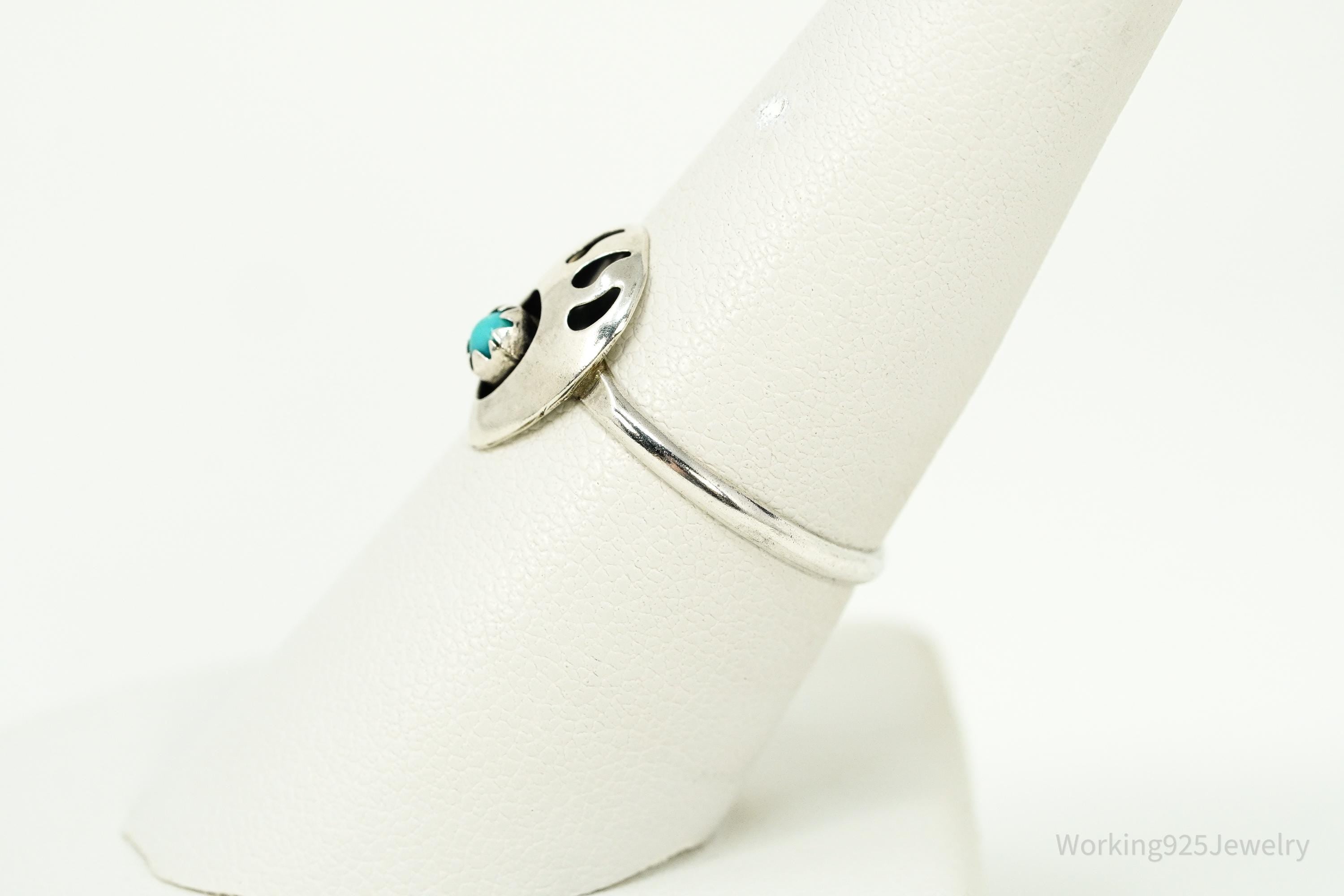 Vintage Handmade Native American Bear Paw Turquoise Silver Ring - Size 8