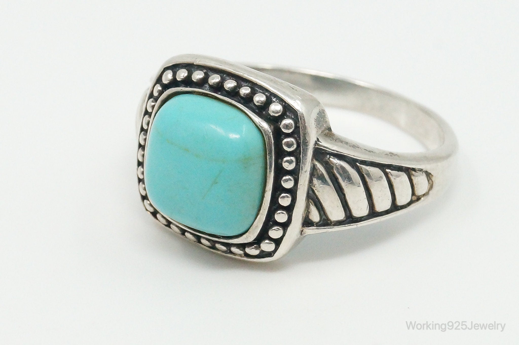 Vintage Turquoise Sterling Silver Cable Ring - Size 11.25