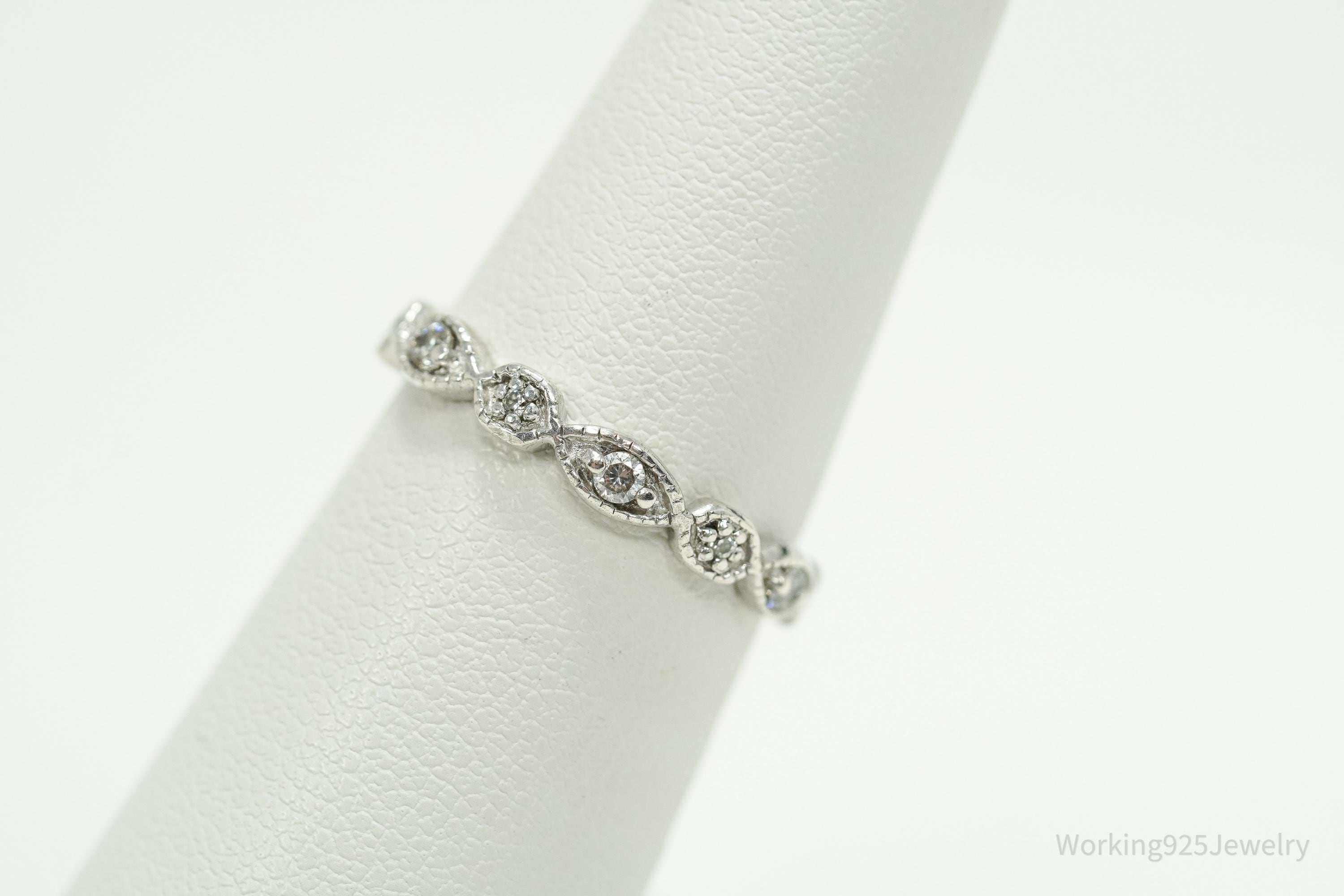 Vintage Cubic Zirconia Sterling Silver Band Ring - Size 6