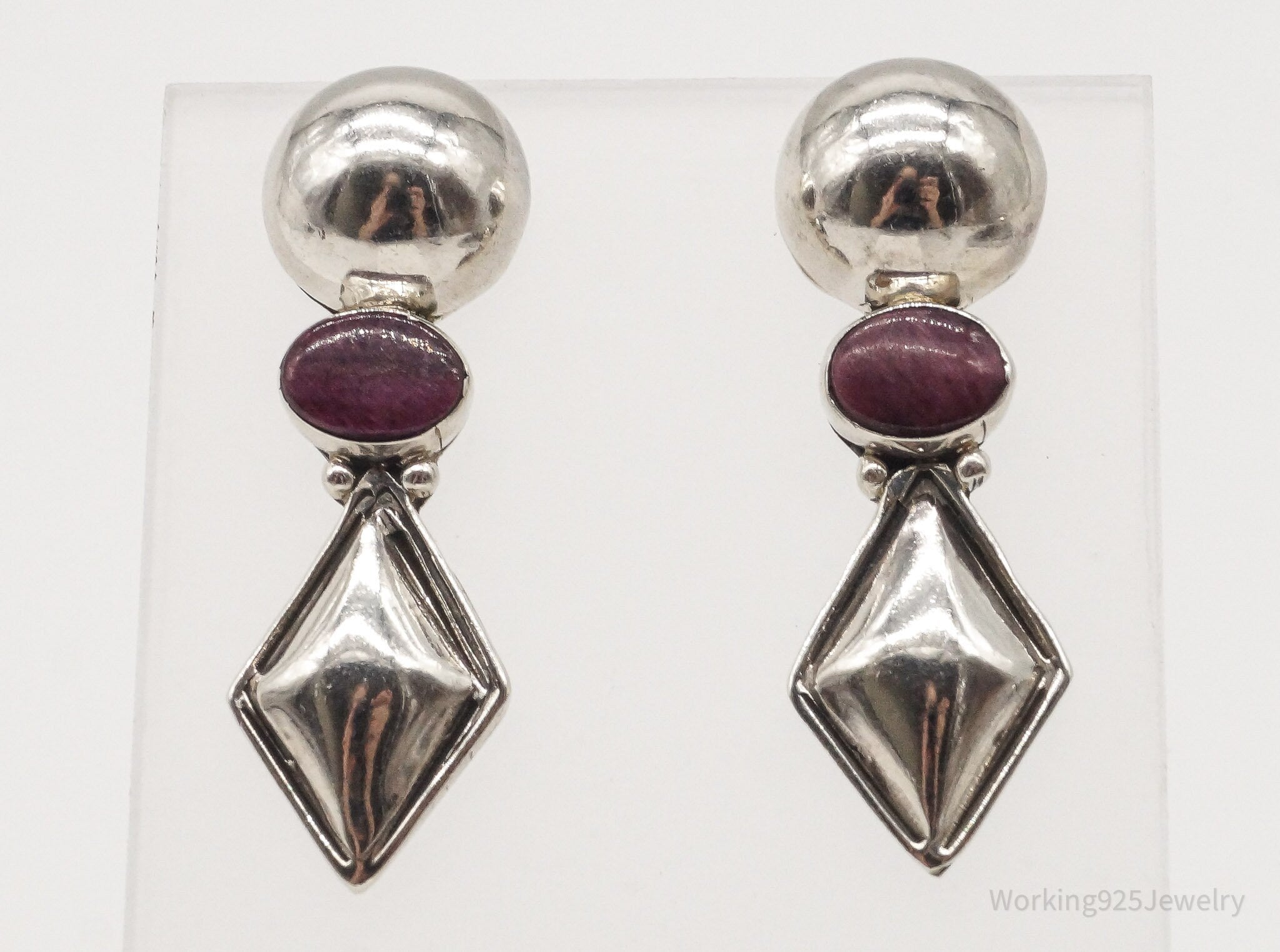 Vintage Long Amethyst Silver Earrings