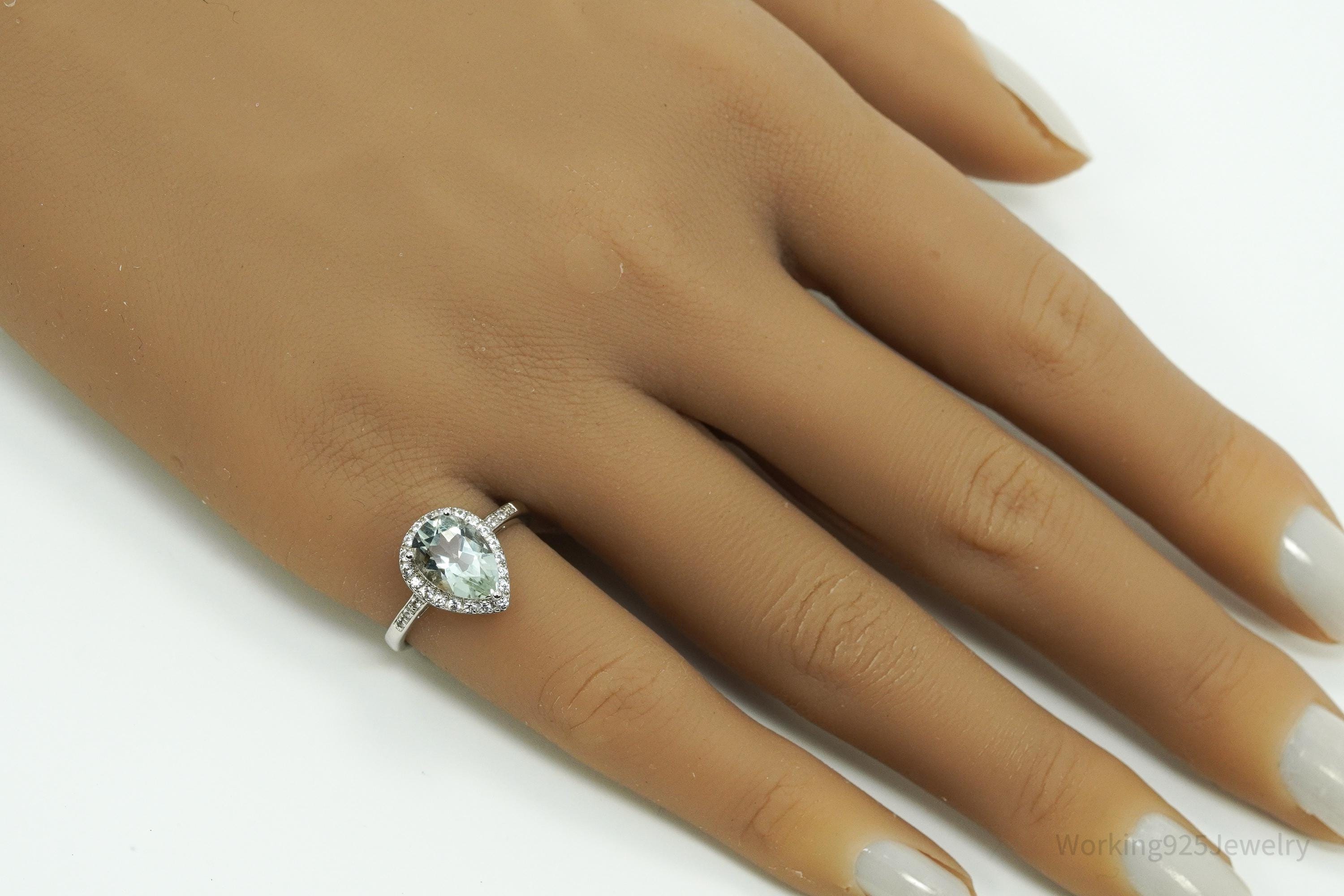 Vintage Green Prasiolite & White Topaz Sterling Silver Ring - Size 6