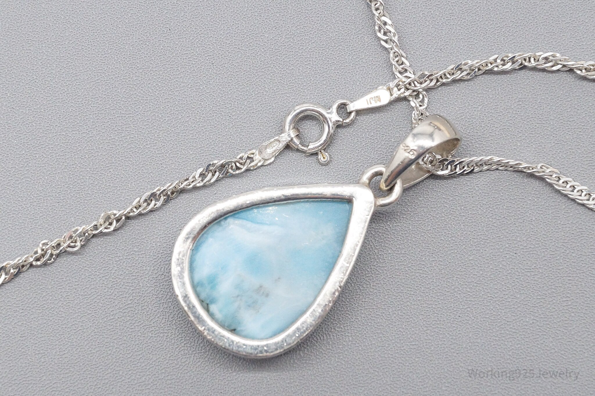 Vintage Large Blue Larimar Sterling Silver Necklace 24"