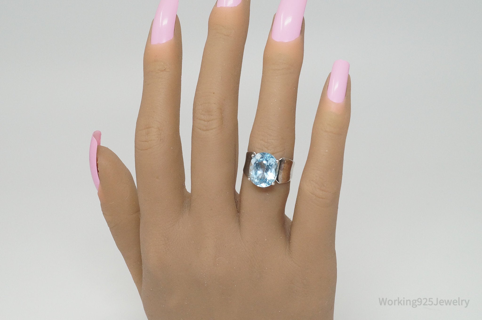 Vintage Designer UTC Blue Topaz Sterling Silver Ring - Sz 6