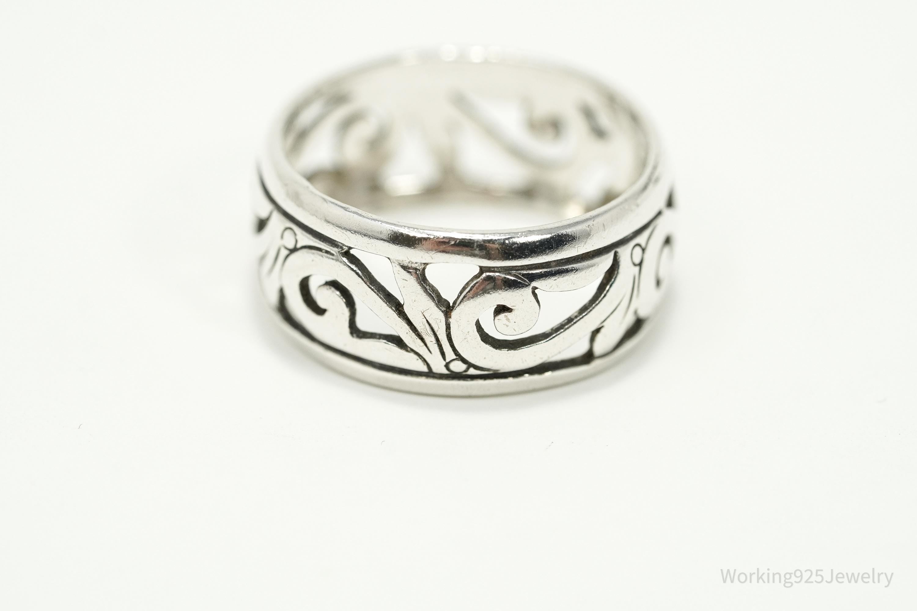 Vintage Art Deco Style Sterling Silver Band Ring - Size 8