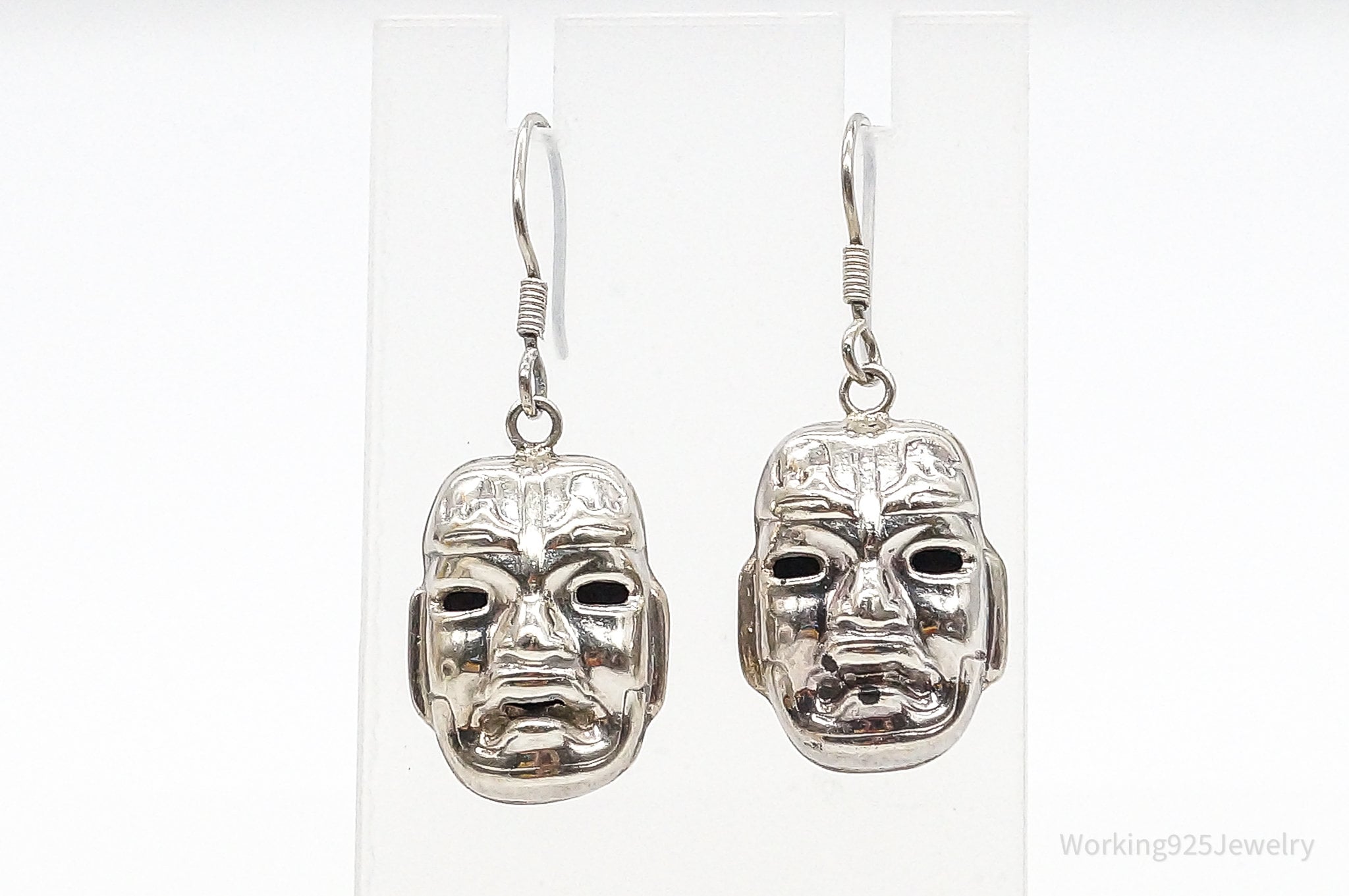 Vintage Tribal Mask Sterling Silver Earrings