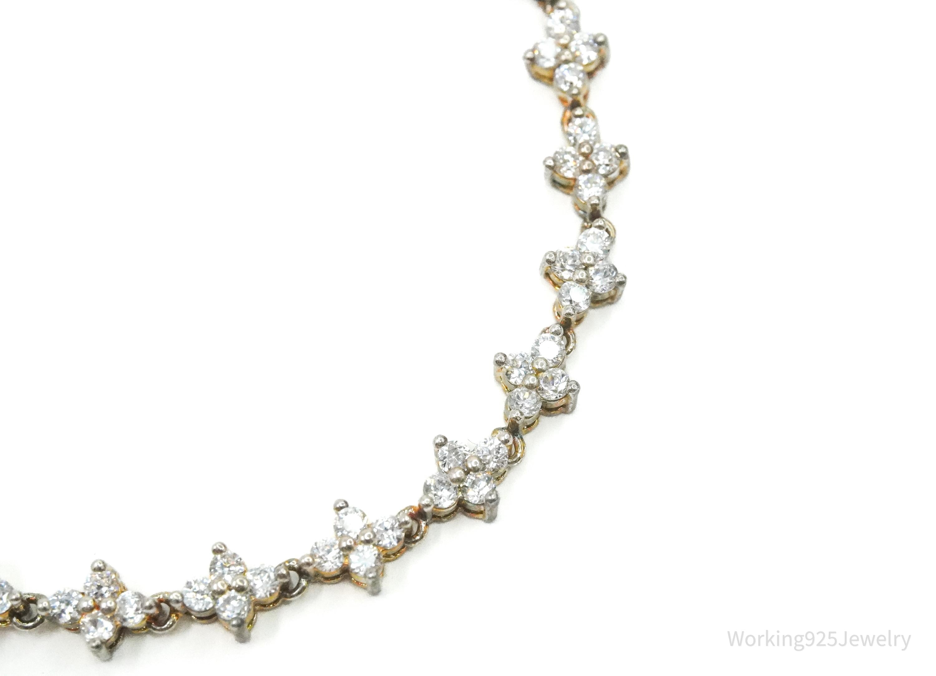 Vintage Cubic Zirconia Gold Wash Sterling Silver Tennis Bracelet 7.25"