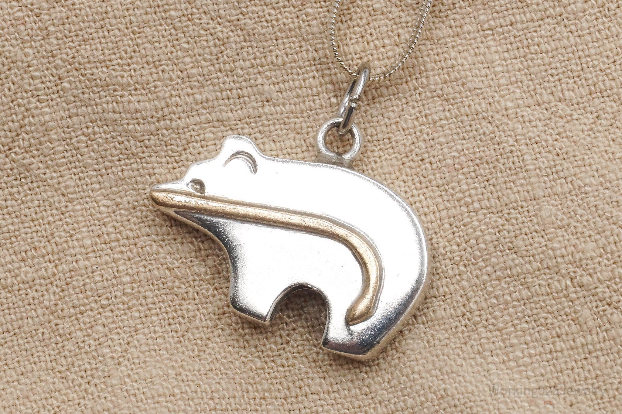 Vintage Native American Navajo Cecil Perry Bear Sterling Silver Necklace 22"