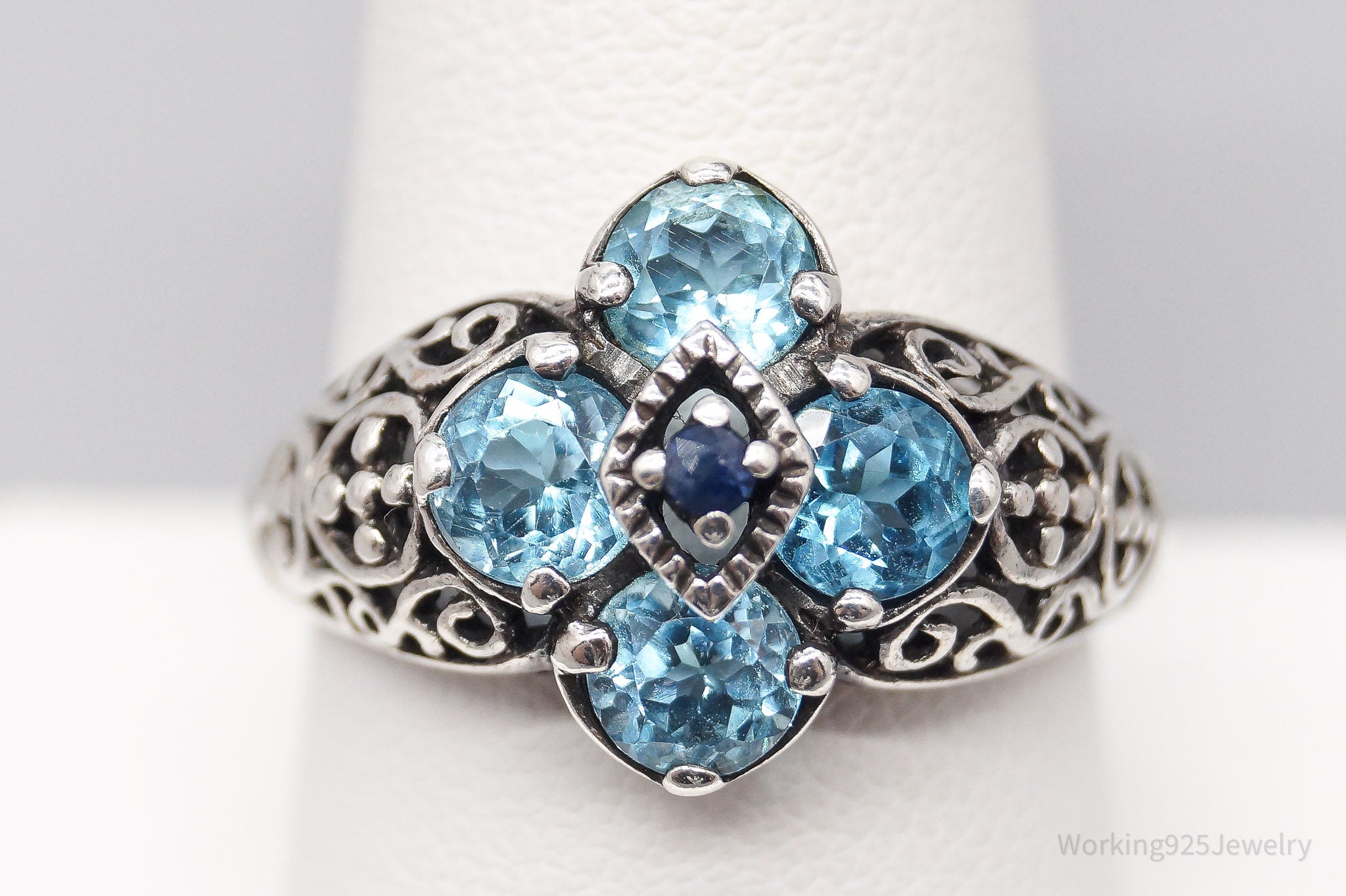 Vintage CNA Blue Topaz Sapphire Sterling Silver Ring - Size 10