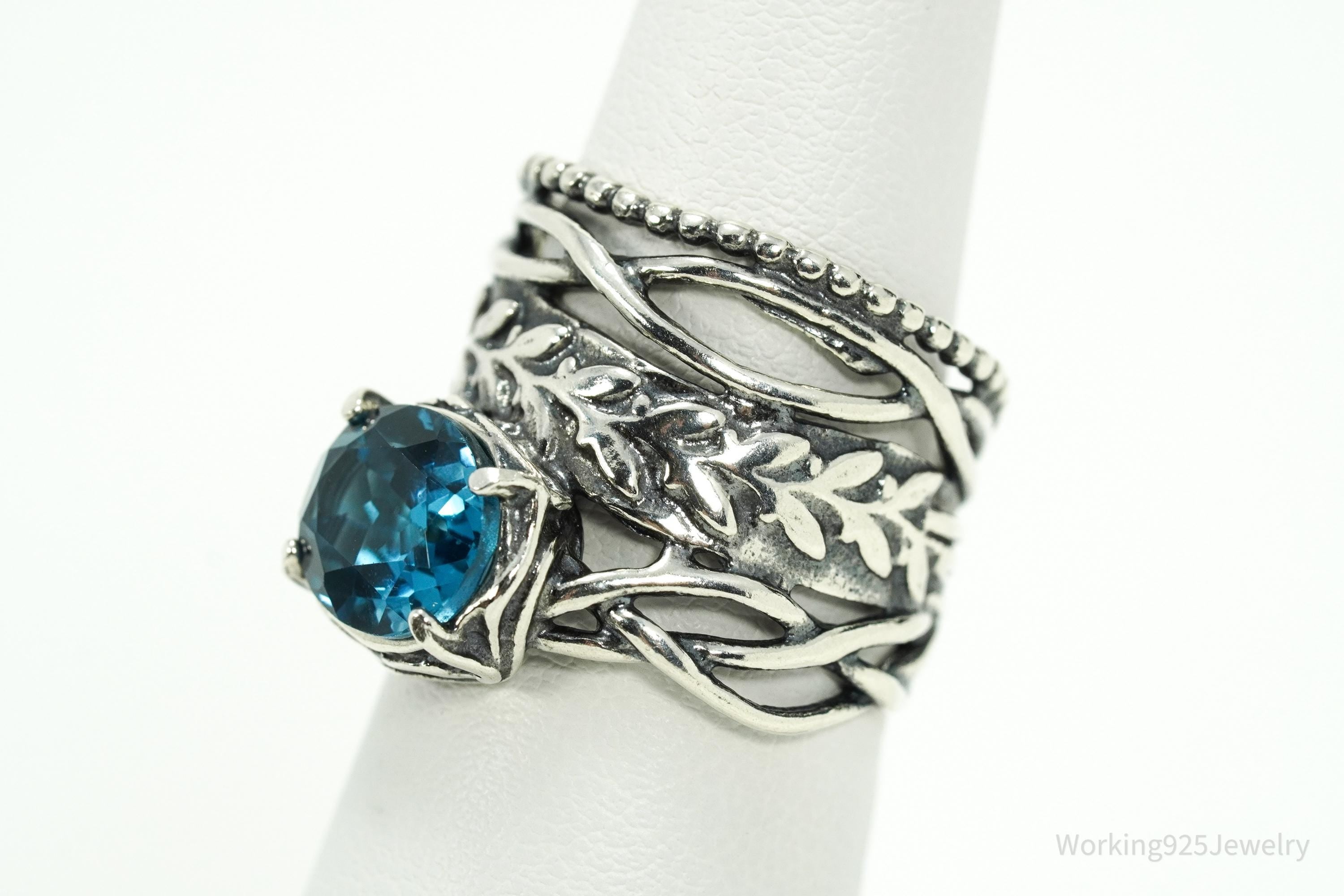 Vintage Israel Designer Paz PZ Blue Topaz Sterling Silver Ring - Size 6.25