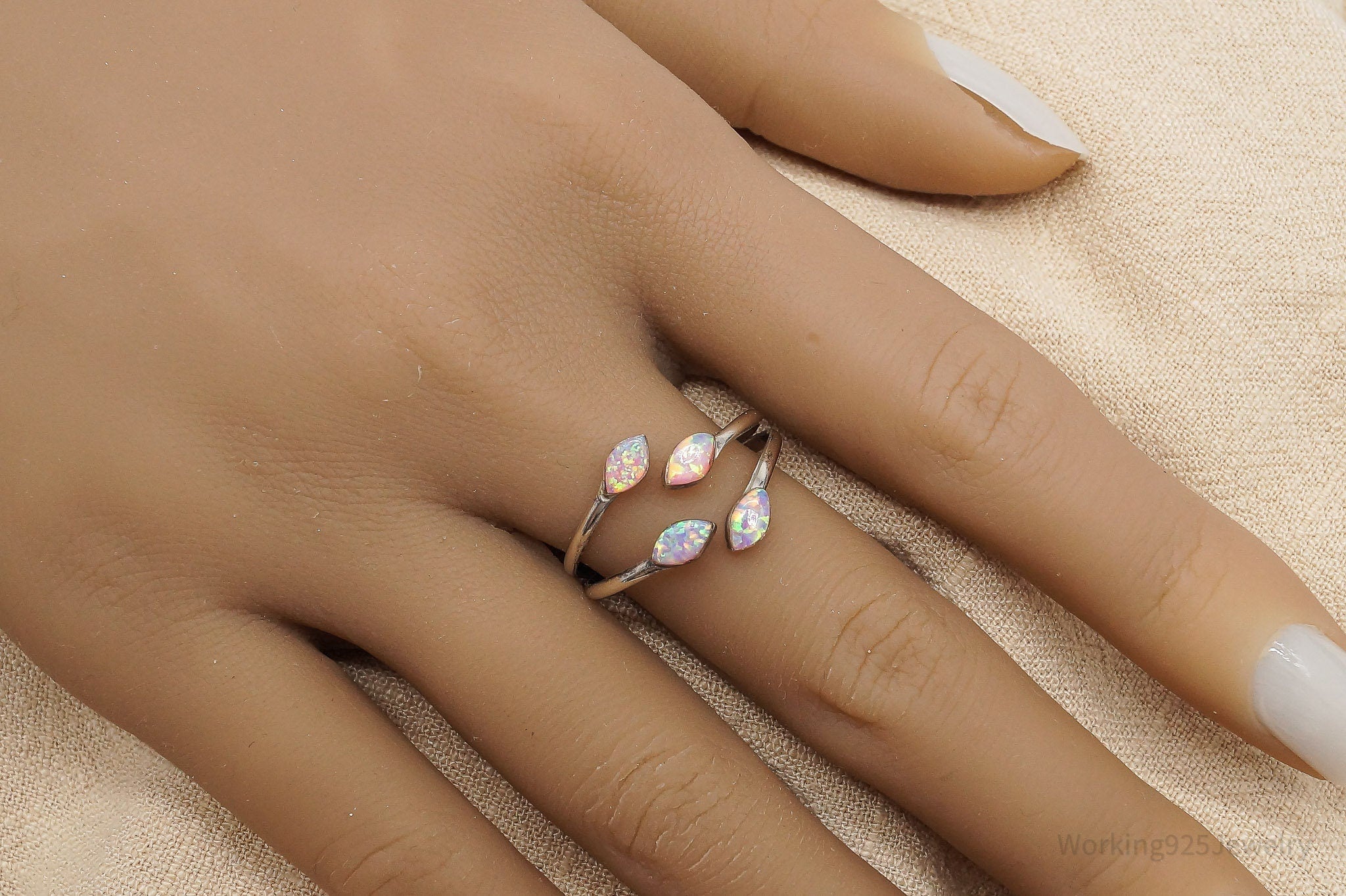 Vintage Opal Silver Ring - Size 11 Adjustable