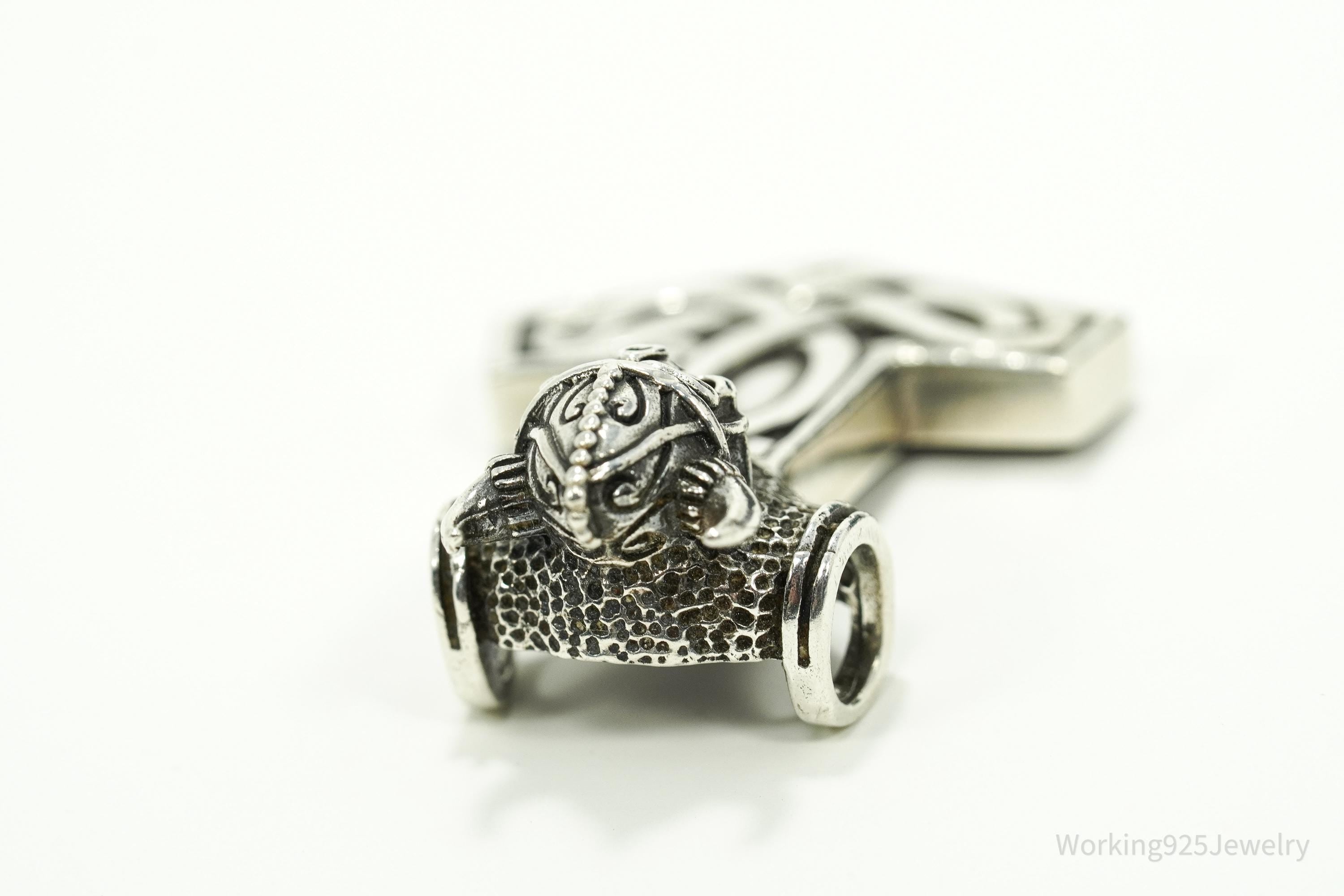 Vintage Large Thor's Hammer Sterling Silver Necklace Pendant