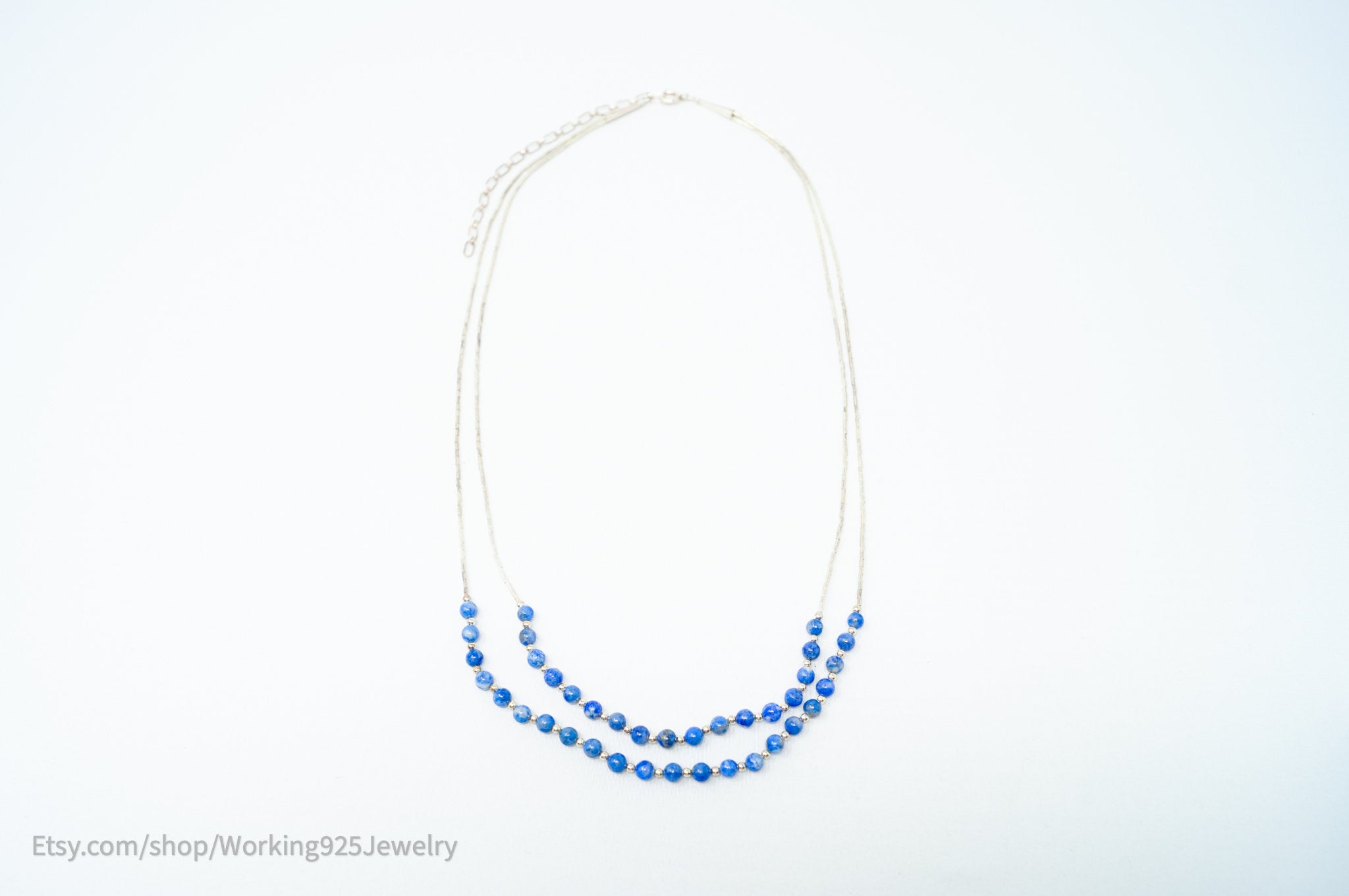 Vtg Designer Carolyn Pollack Relios Lapis Lazuli Bead Sterling Silver Necklace