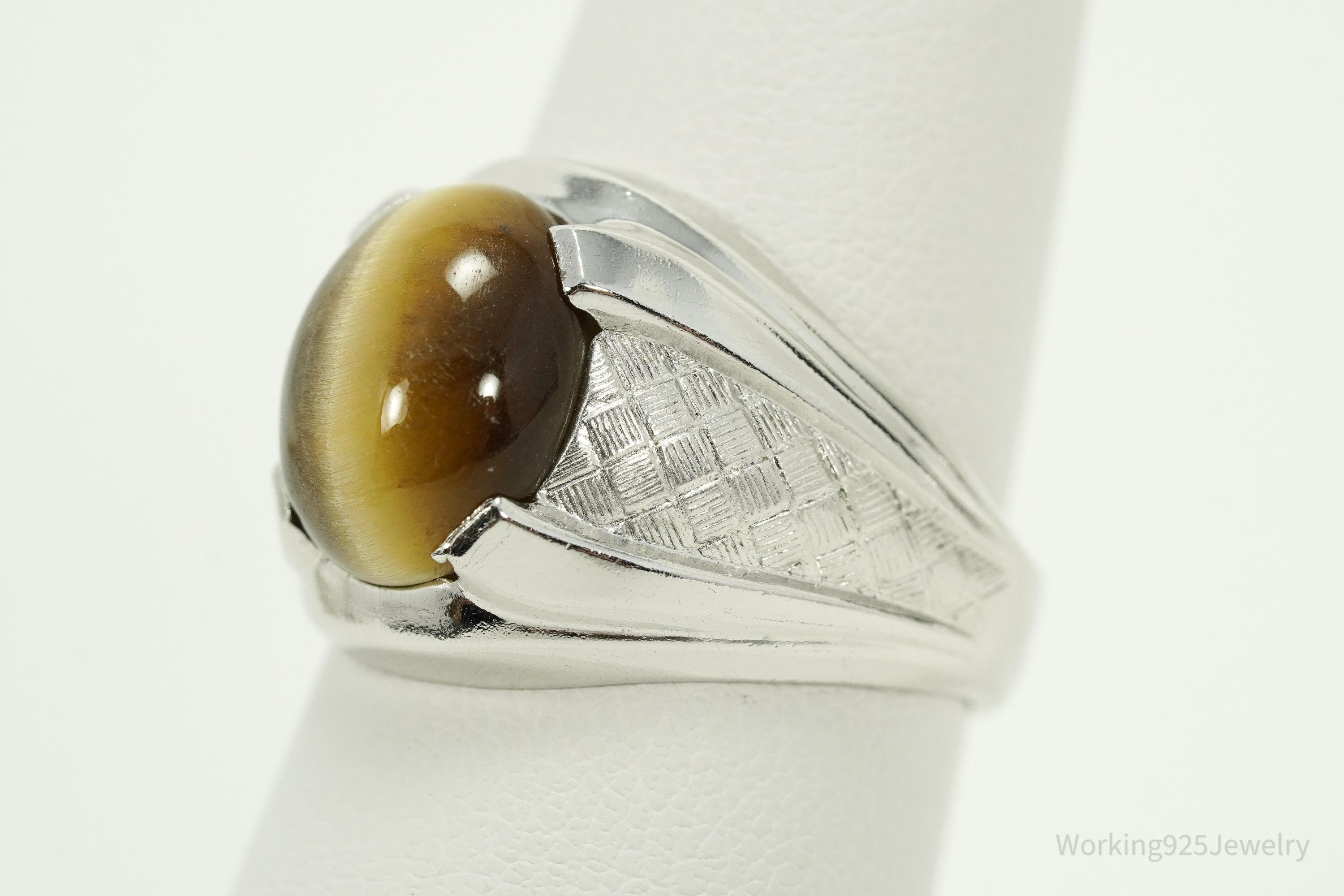 Antique Tigers Eye Sterling Silver Ring - Size 8