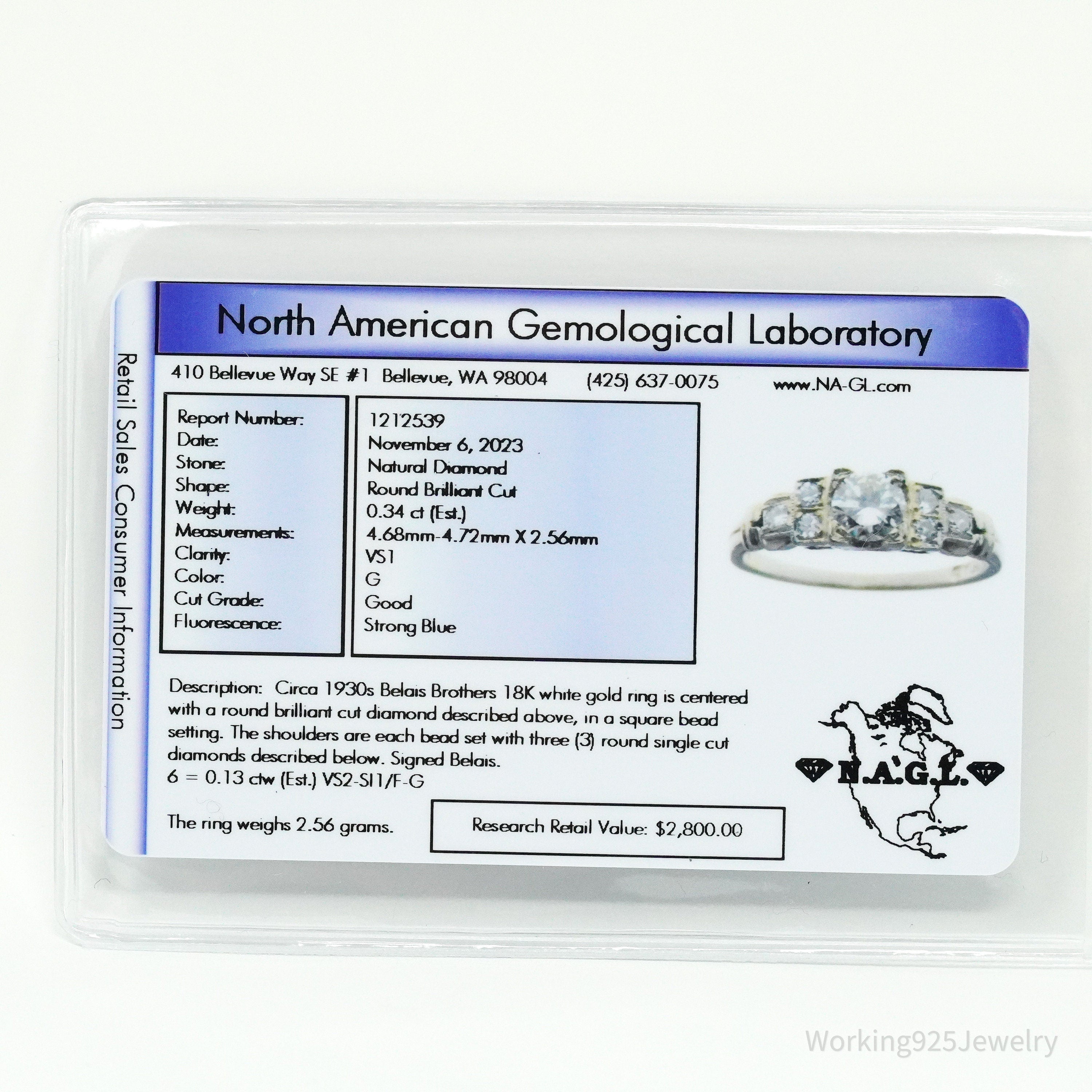 1930s Belais brothers 18K White Gold & Diamond Ring - Size 5 3/4