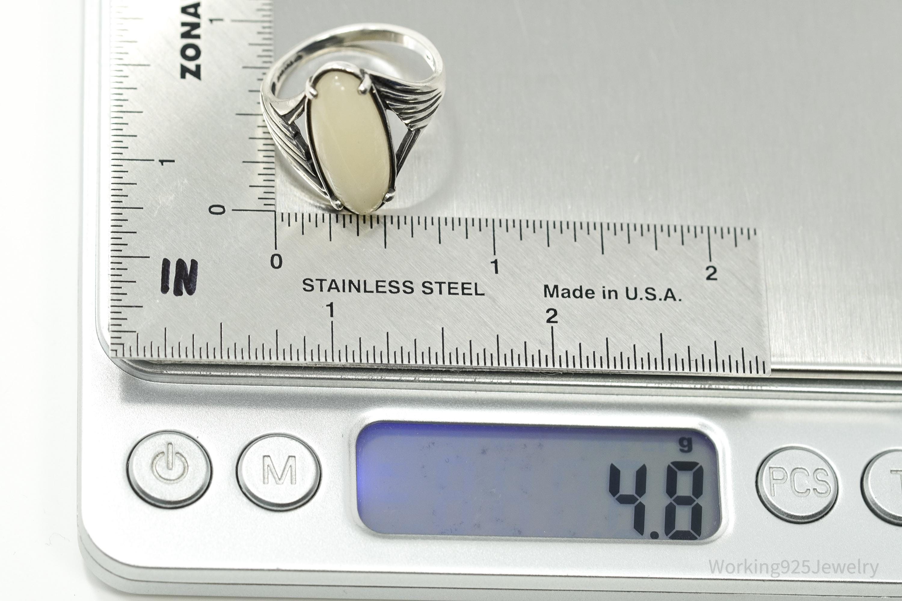 Vintage Designer KABANA White Jade Sterling Silver Ring - Size 9