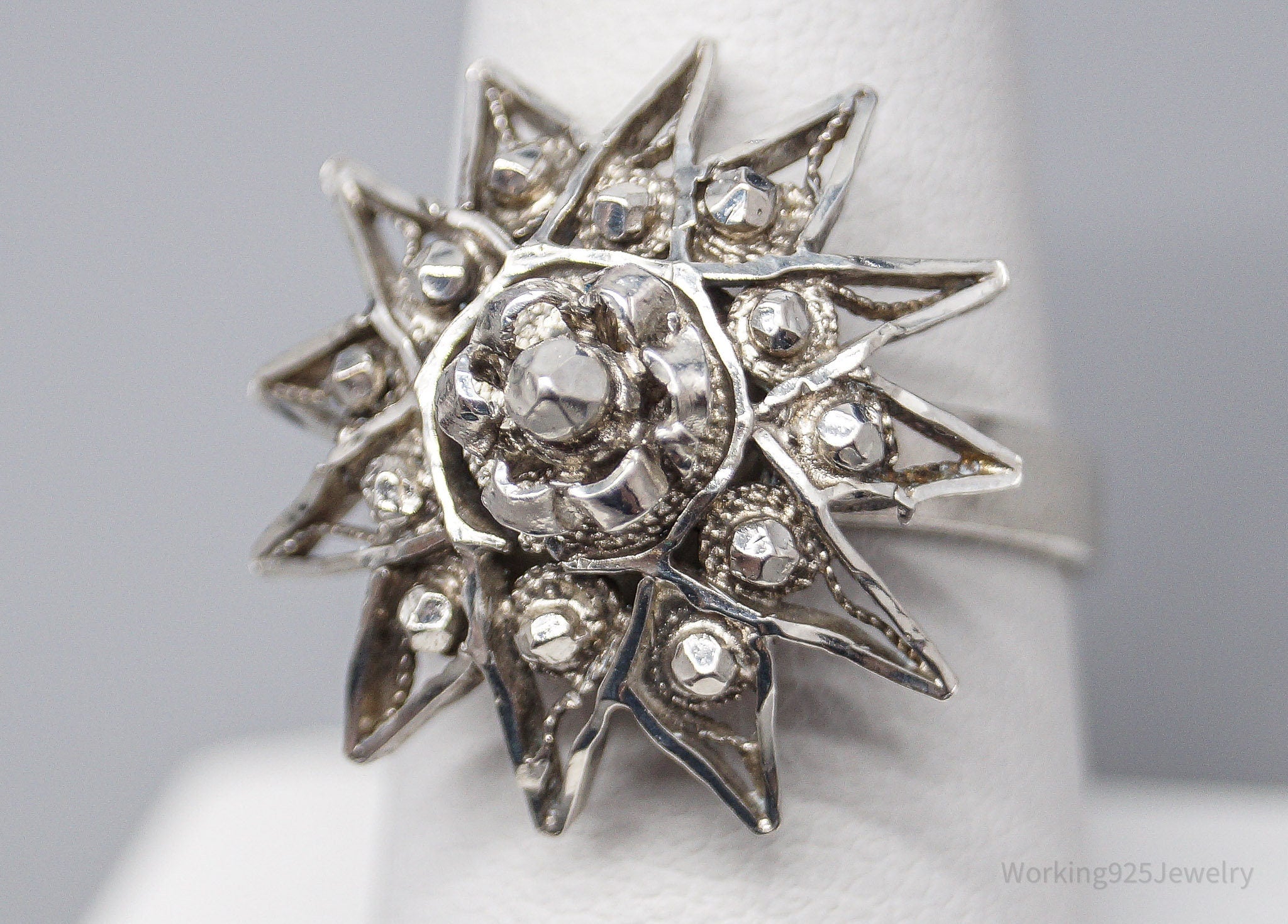 Antique Vintage Modernist Style Silver Ring - Size 8.75 Adjustable