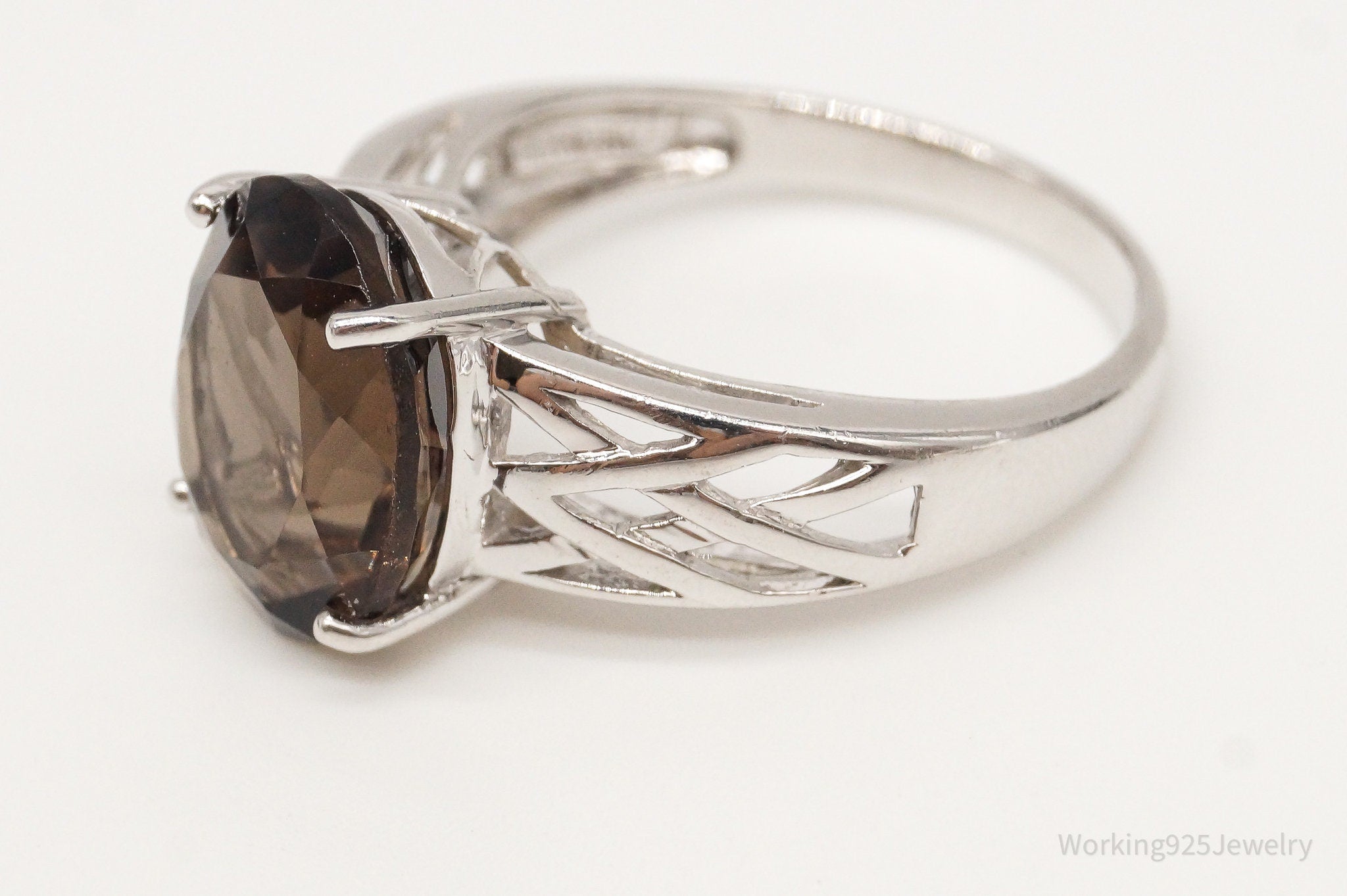 Vintage Large Smoky Topaz Sterling Silver Ring - Size 7
