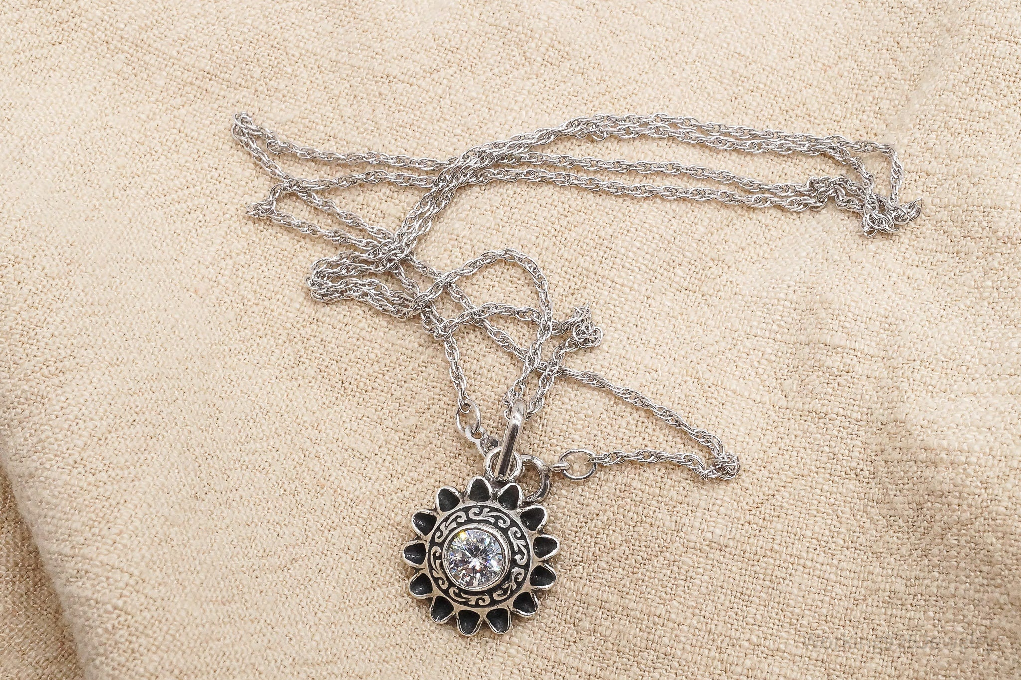 Vintage Cubic Zirconia Sterling Silver Necklace 22"