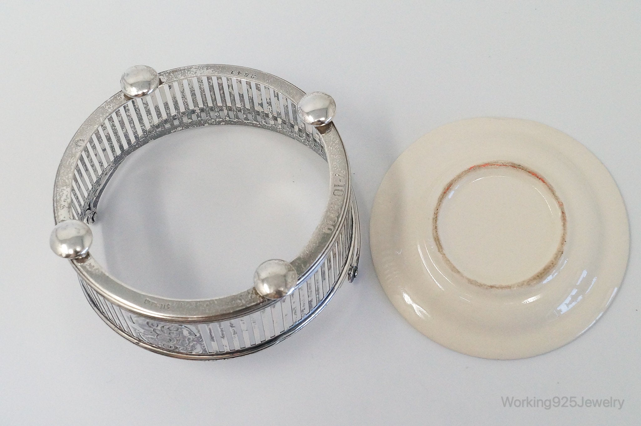 Antique Watson & Newell Co Painted Porcelain Sterling Silver Dish Basket