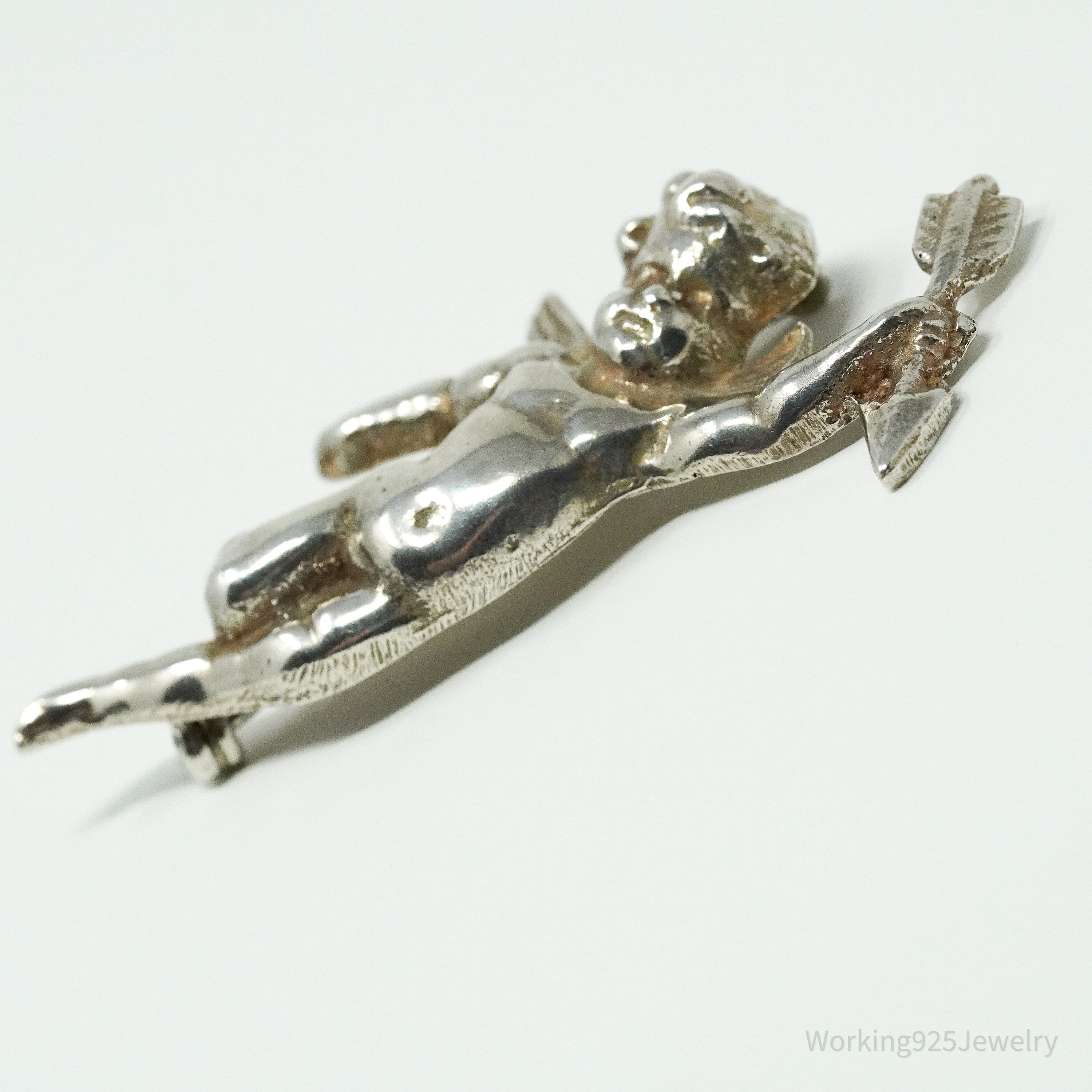 Antique Vintage Cherub Angel Cupid Sterling Silver Brooch Pin