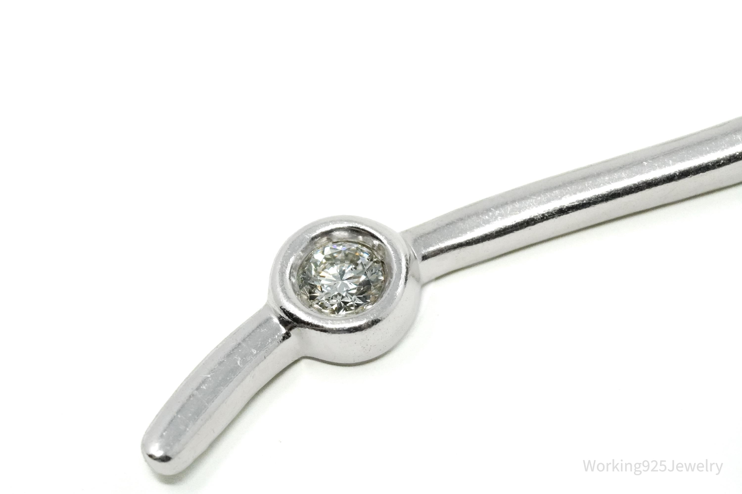 Solitaire Linear Ribbon Diamond Sterling Silver Necklace 16"