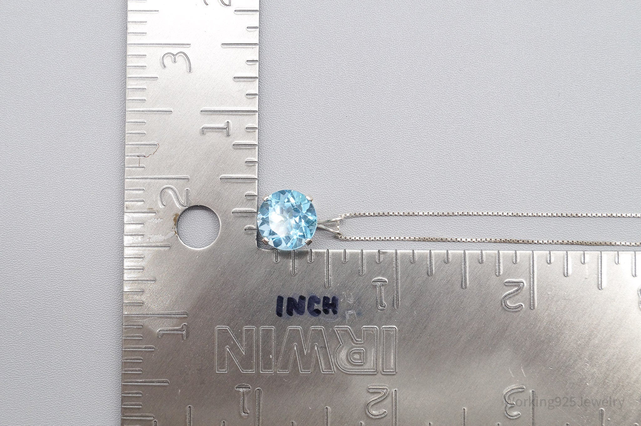 Vintage Large Blue Topaz Sterling Silver Necklace 17"