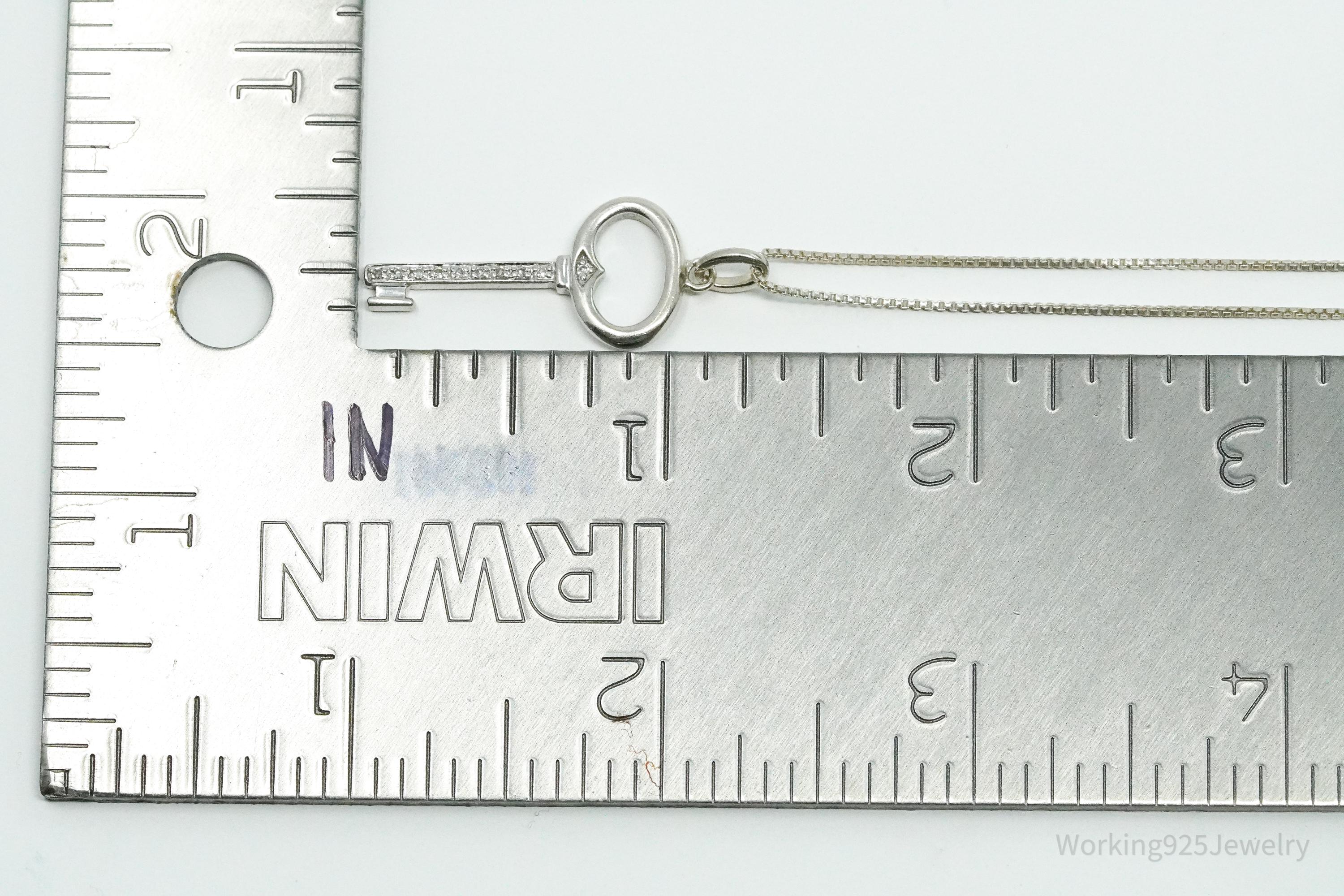 Vintage Diamond "Key To My Heart" Sterling Silver Necklace 19"