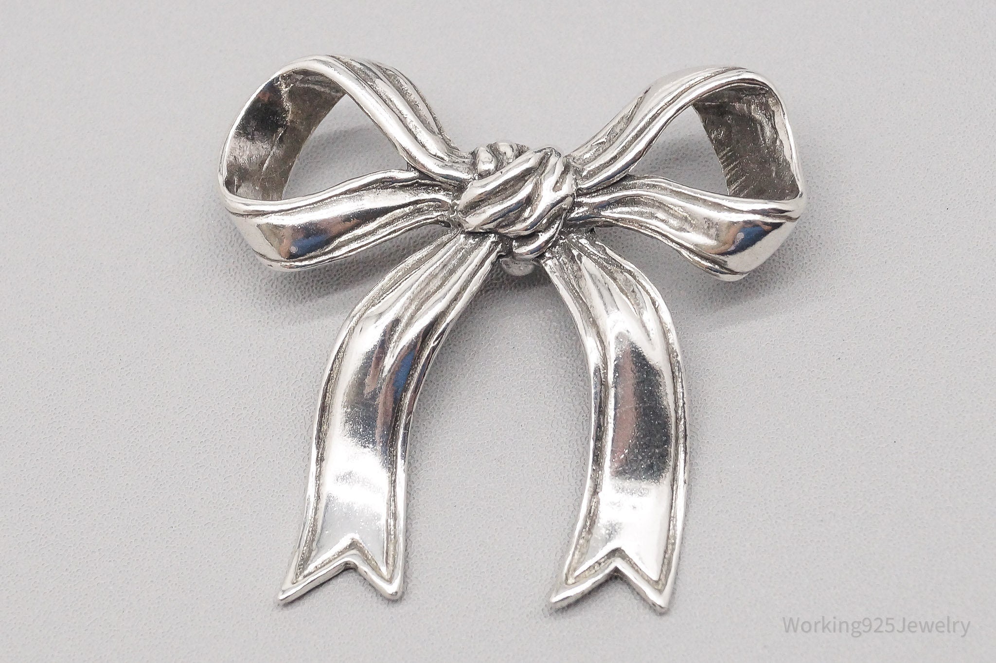 Large Vintage Sterling Silver Ribbon Bow Pendant