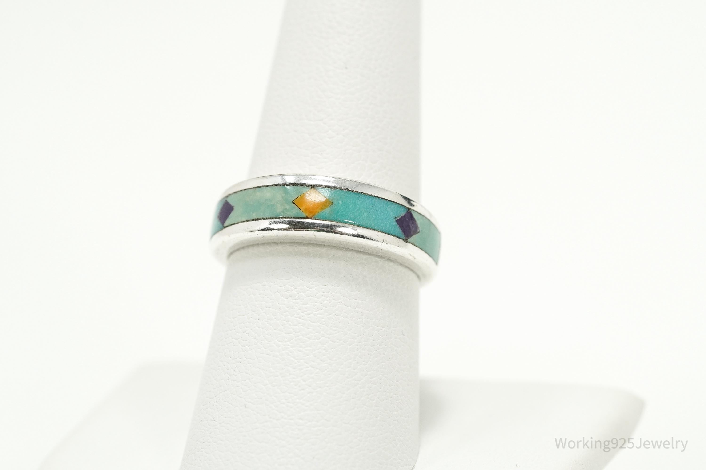 Vintage WJ Waldeck Johnson Sterling Silver Ring • Southwest Gem Inlay Sz 8