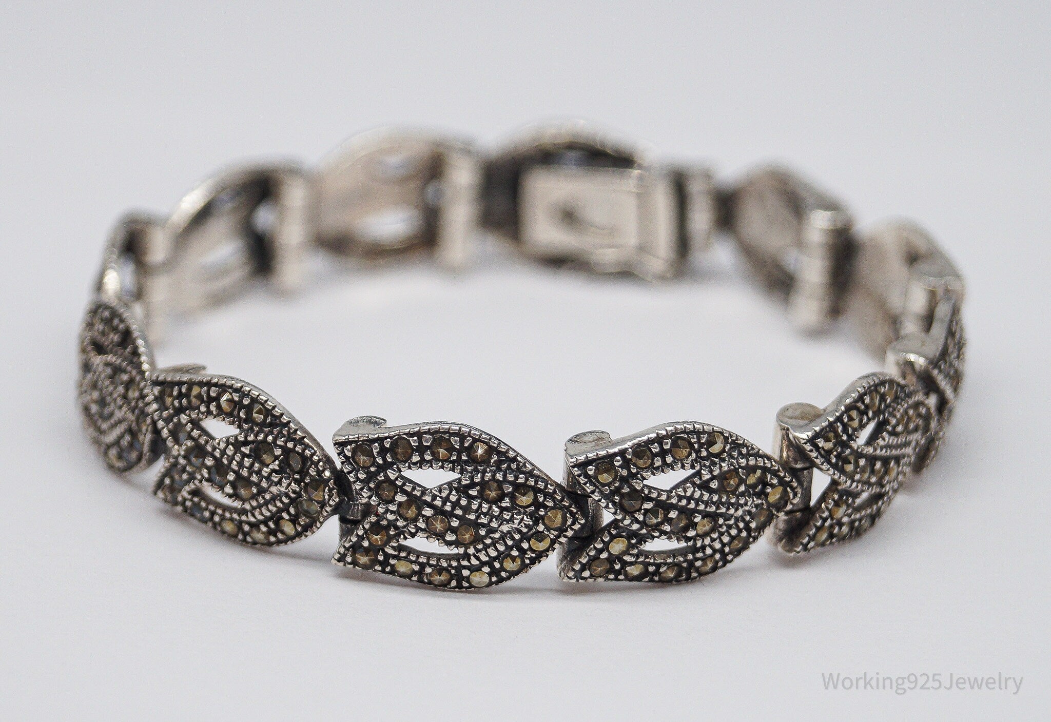 Vintage Marcasite Sterling Silver Bracelet - 6.75"