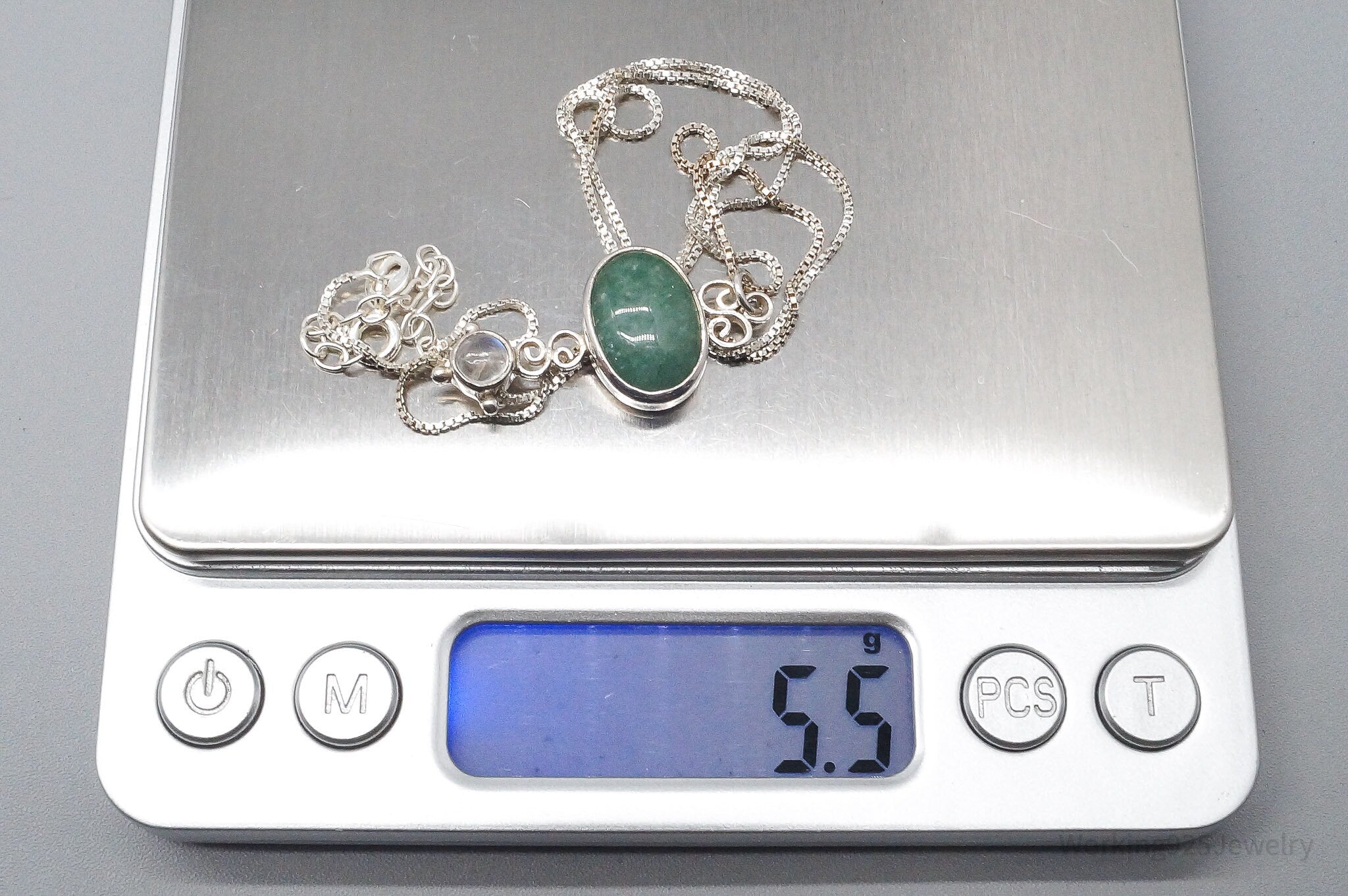 Vintage SAJEN Aventurine & Moonstone Sterling Silver Necklace 20"