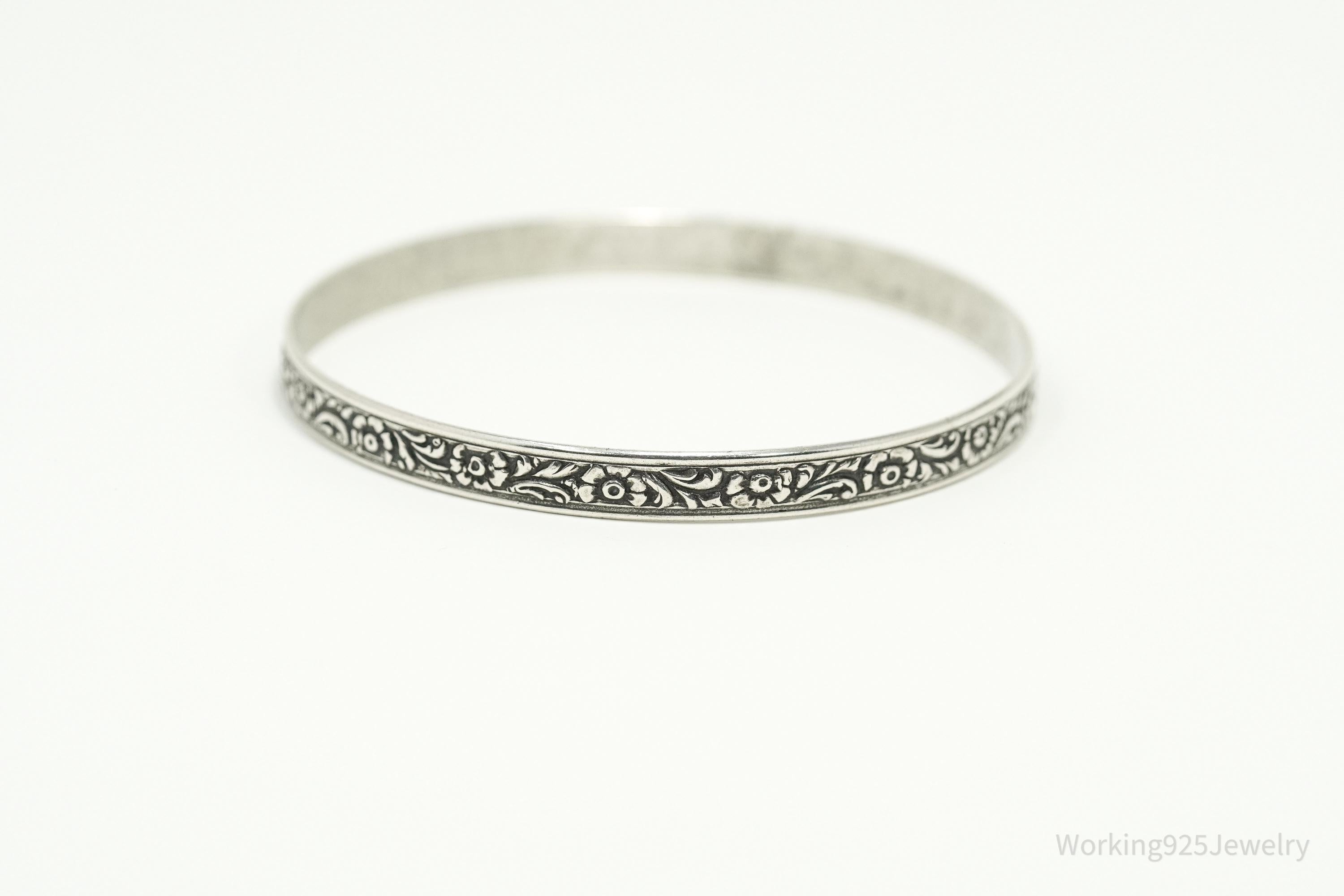 Antique Designer Danecraft Floral Pattern Sterling Silver Bracelet 7 7/8"
